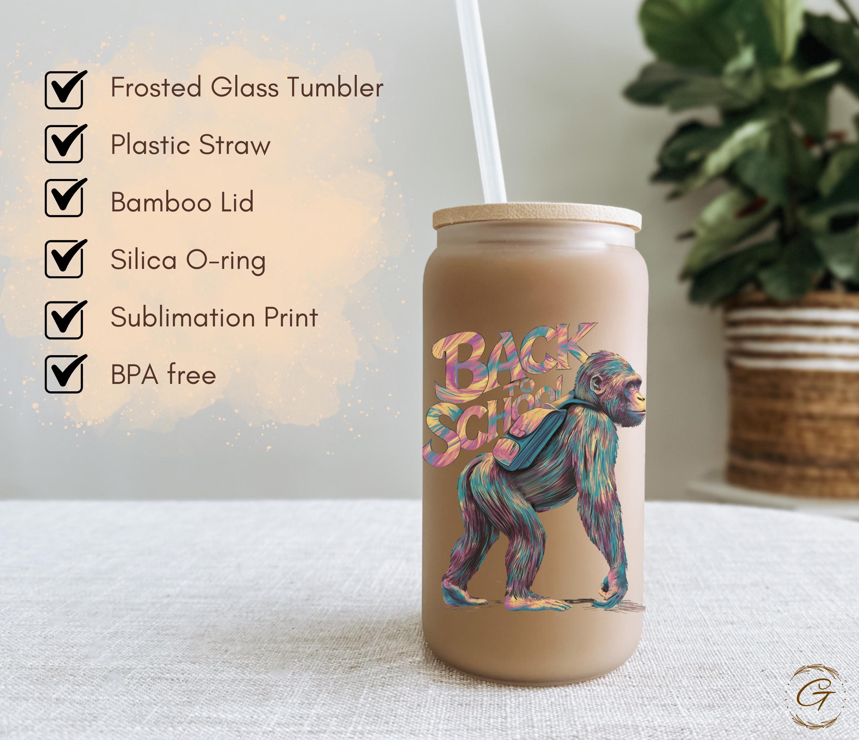 Colorful Artistic Monkey Design Frosted Glass Cup