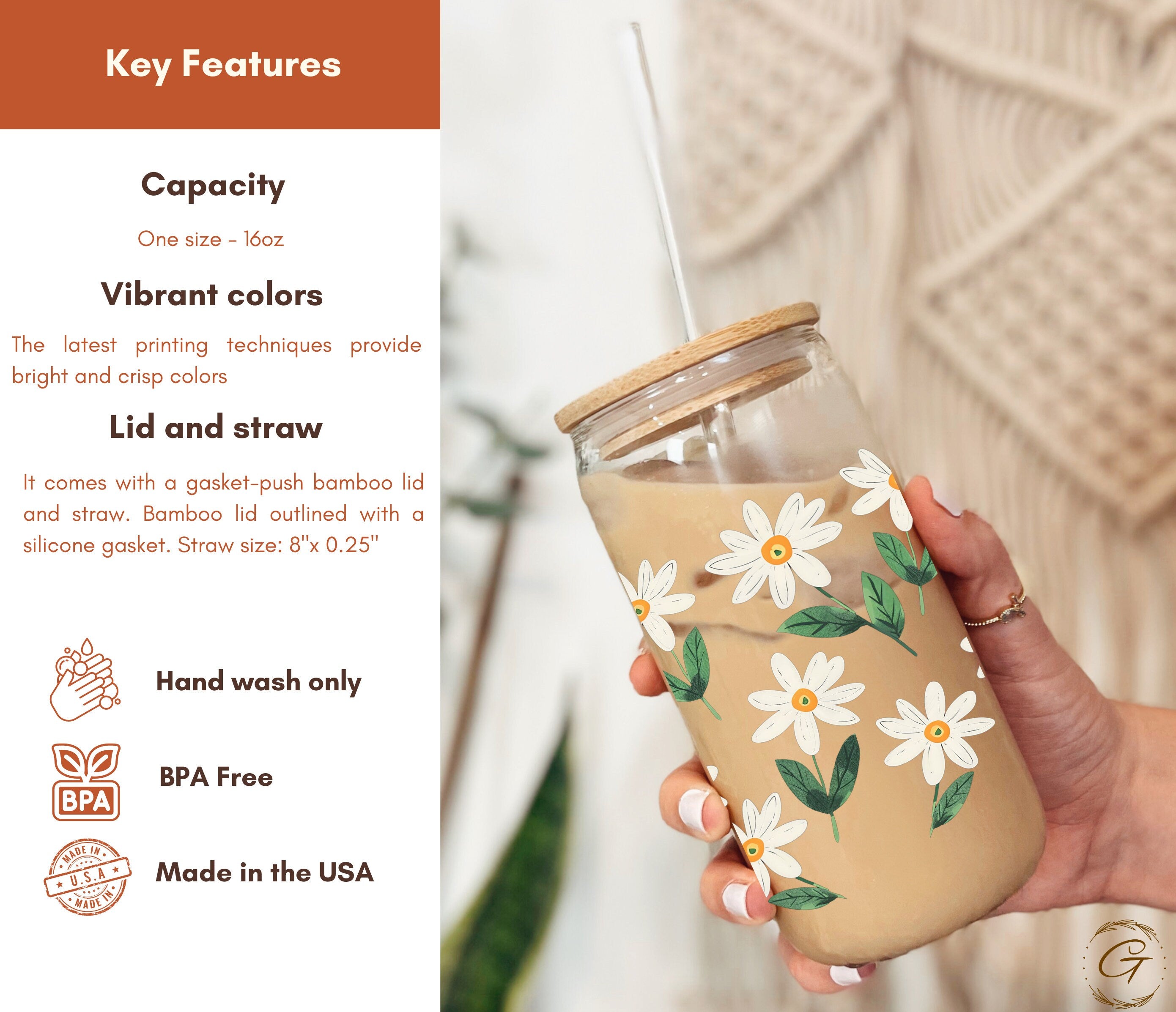 Daisy Flowers Iced Coffee Glass Can