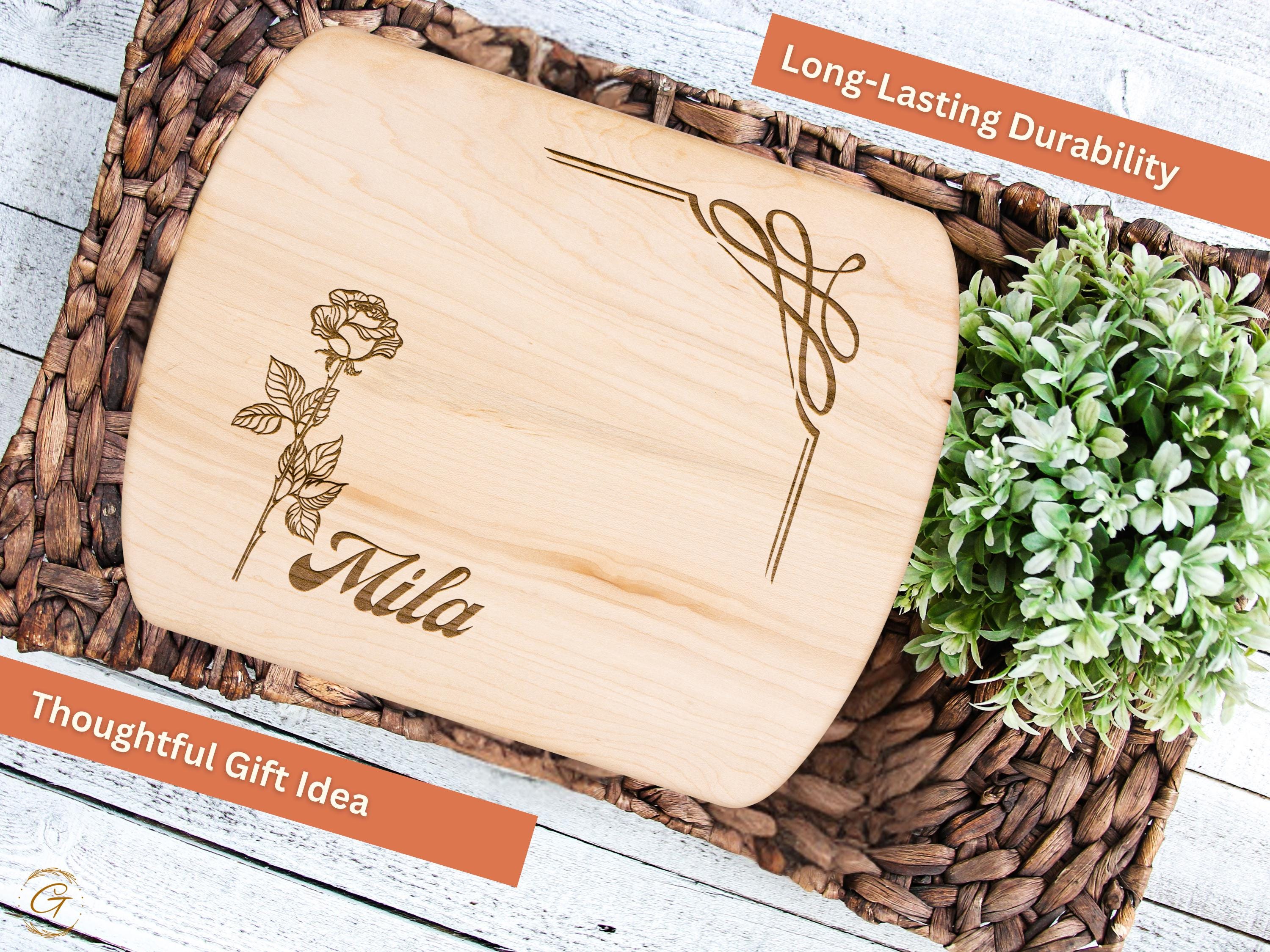 Personalized Cutting Board with Rose Engraving - Unique Gifts for June Birthdays