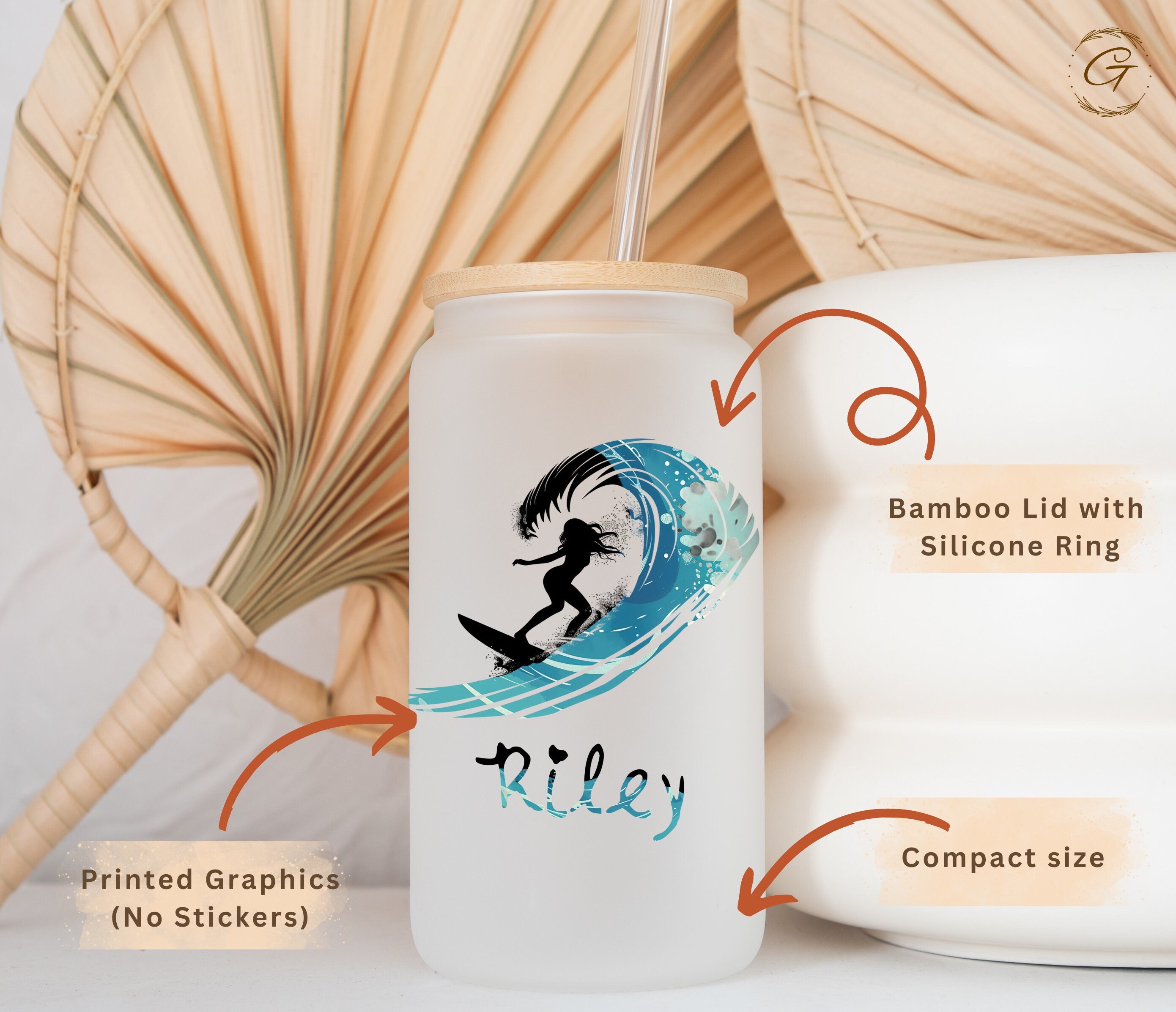 Surfing Silhouette Frosted Glass Cup