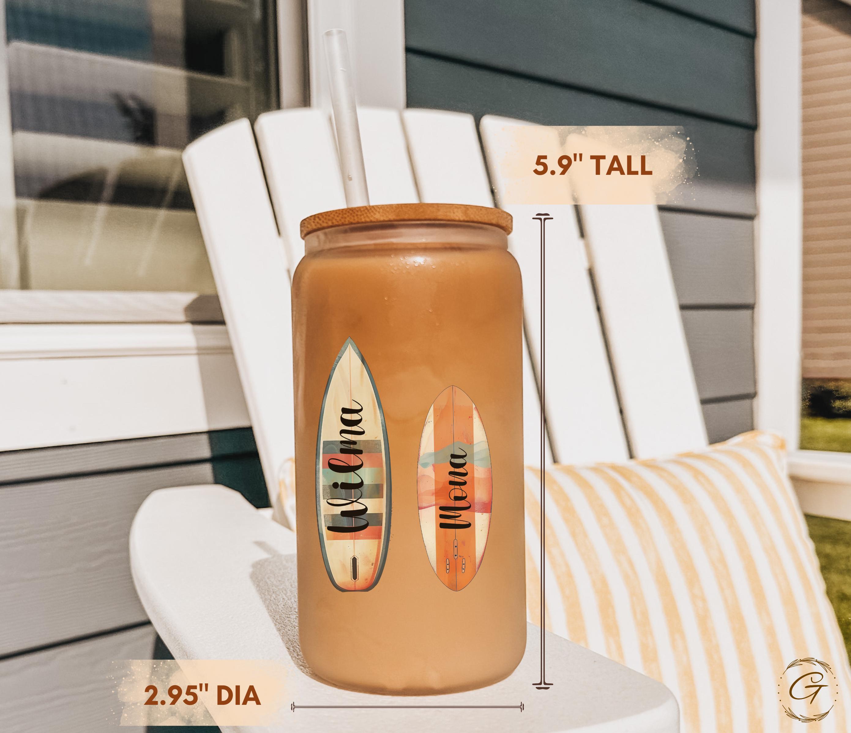Surf Mom Daughter Design Frosted Glass Cup