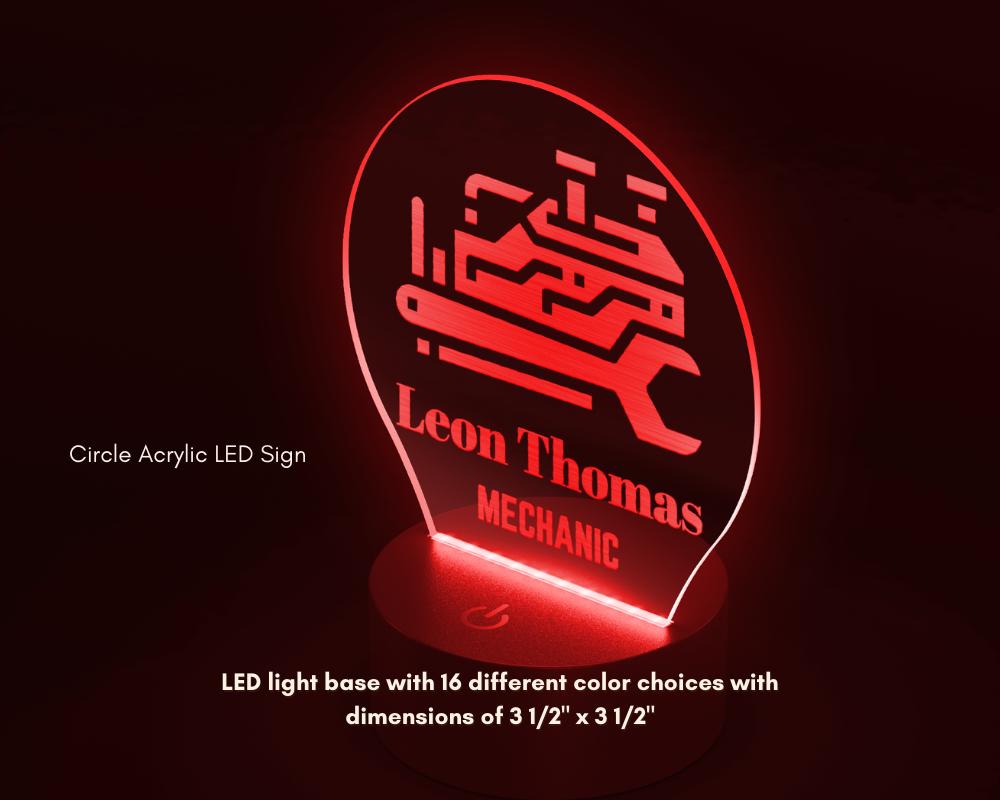 Job Mechanic Design Circle Acrylic LED Sign, Custom Garage Wall Light