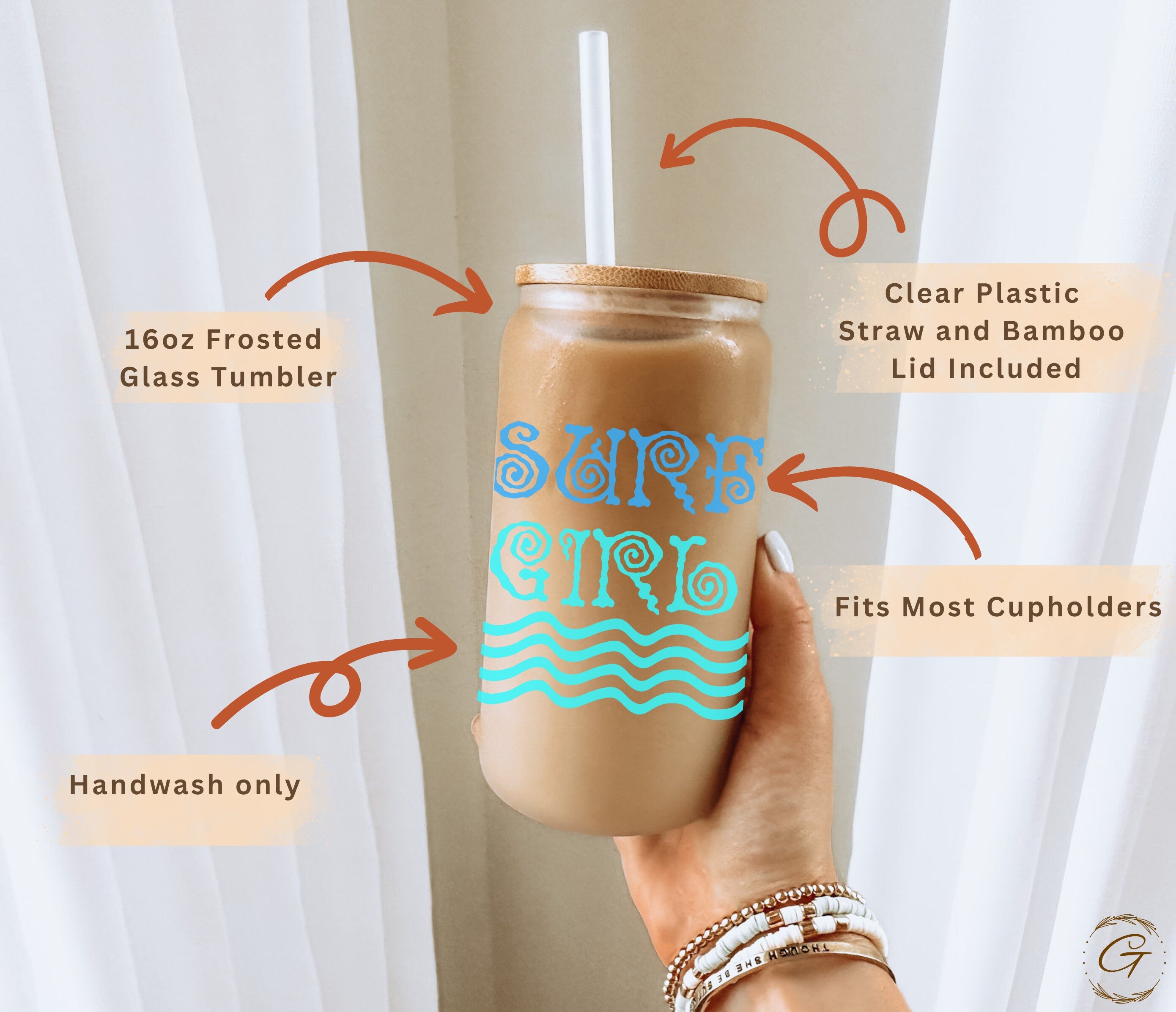 Surf Girl Frosted Glass Cup