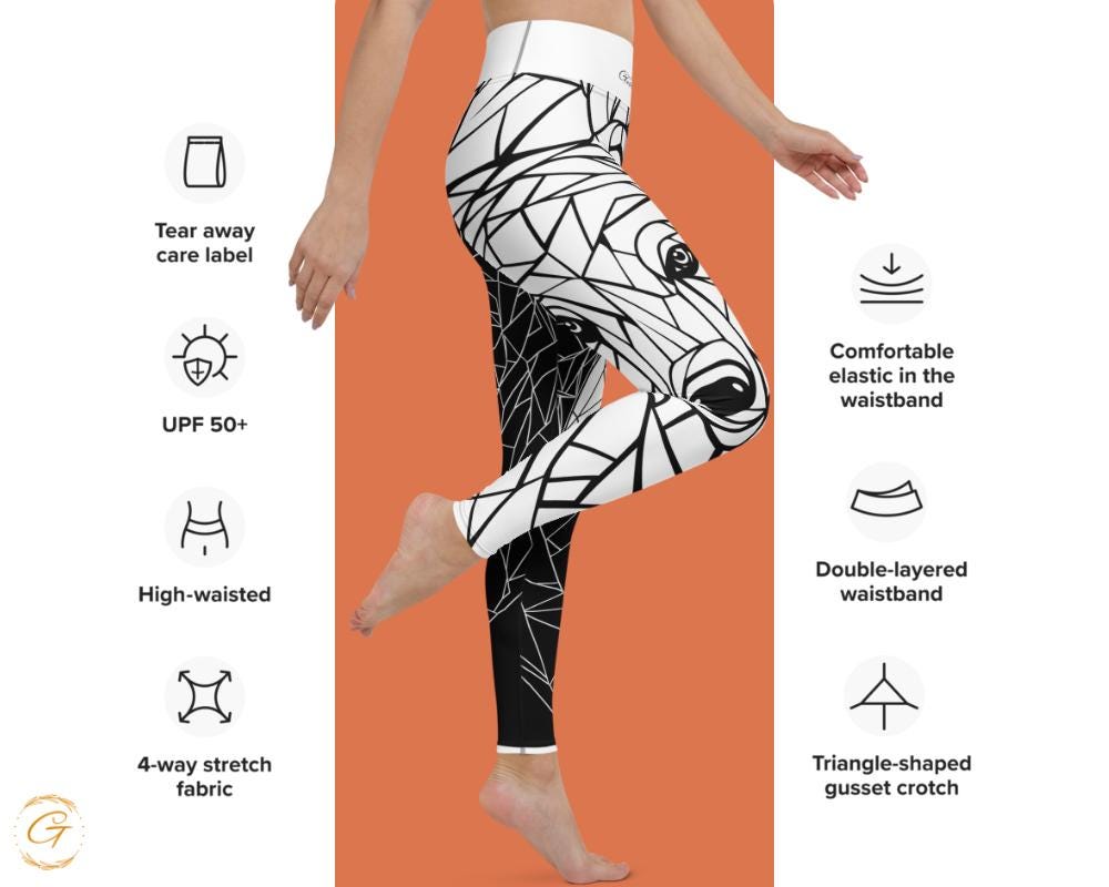 High-Waisted AOP Yoga Pants with Geometric Bear Mosaic