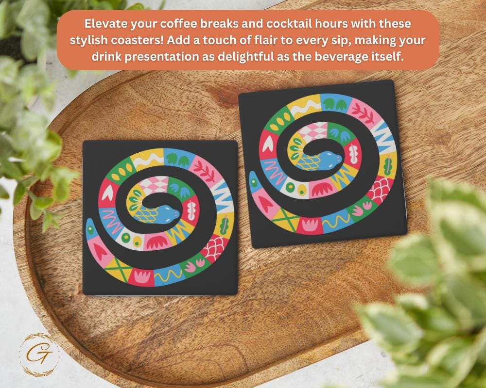 Snake Vibrant Color Design Square Stone Coasters