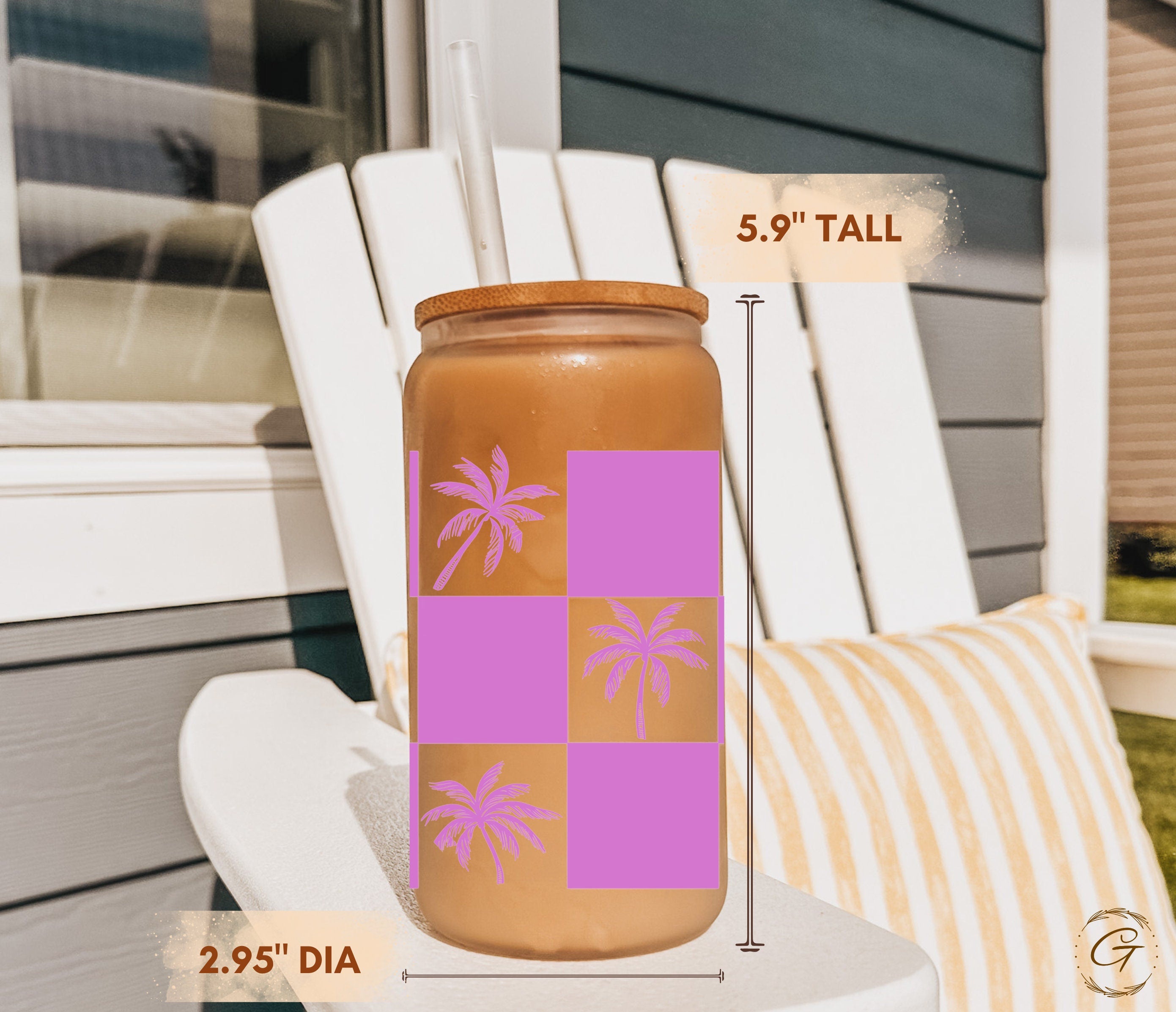 Summer Checkered Palm Tree Frosted Libbey Cup 16oz