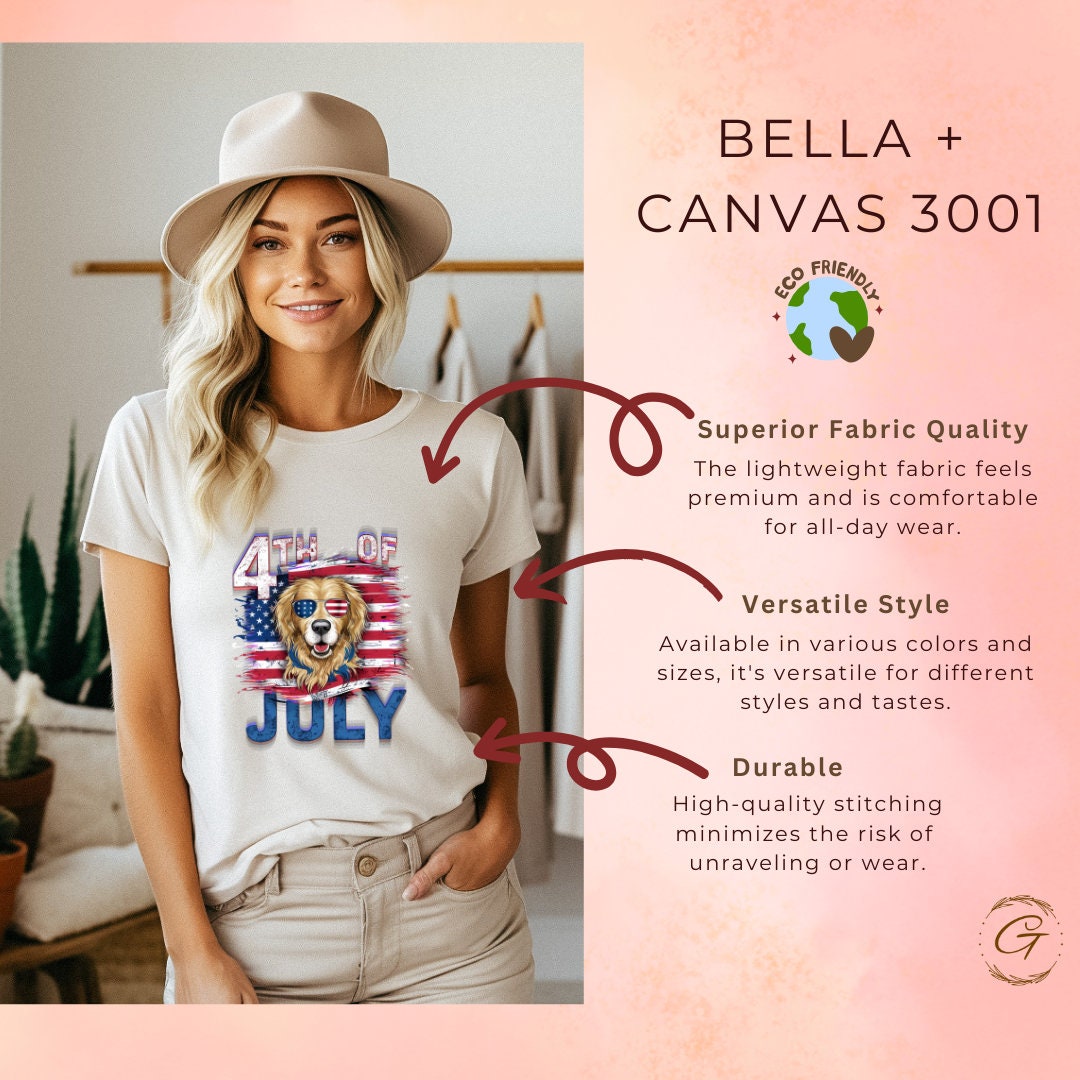 4th of July T-Shirt, US Flag with Golden Retriever Dog Design Tee