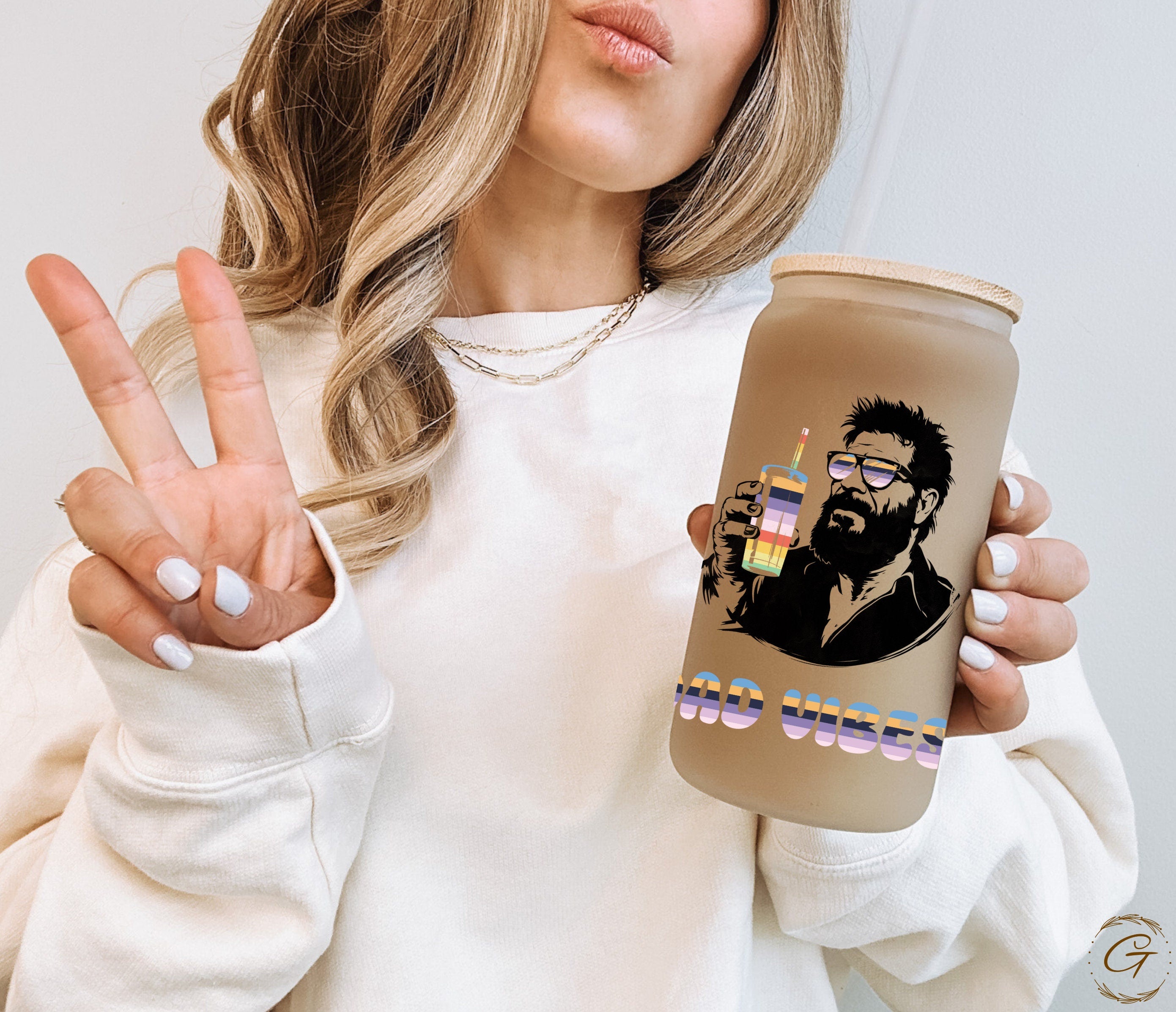 Dad Vibes Frosted Glass Cup, Perfect Father's Day Gift Father Drinkware Birthday Gift For Him New Dad Tumbler Father's day mug