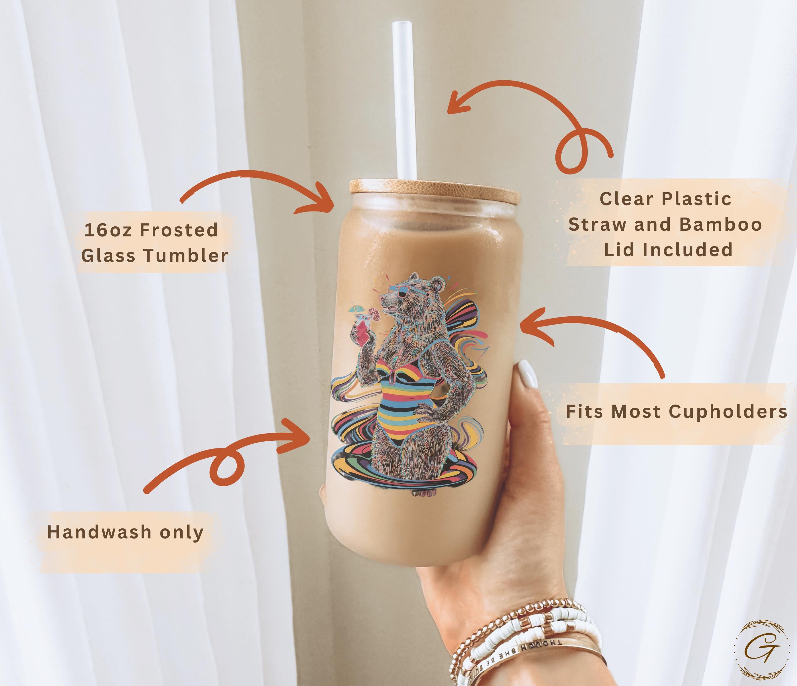 Summer Bear Tan Life Design Frosted Glass Cup