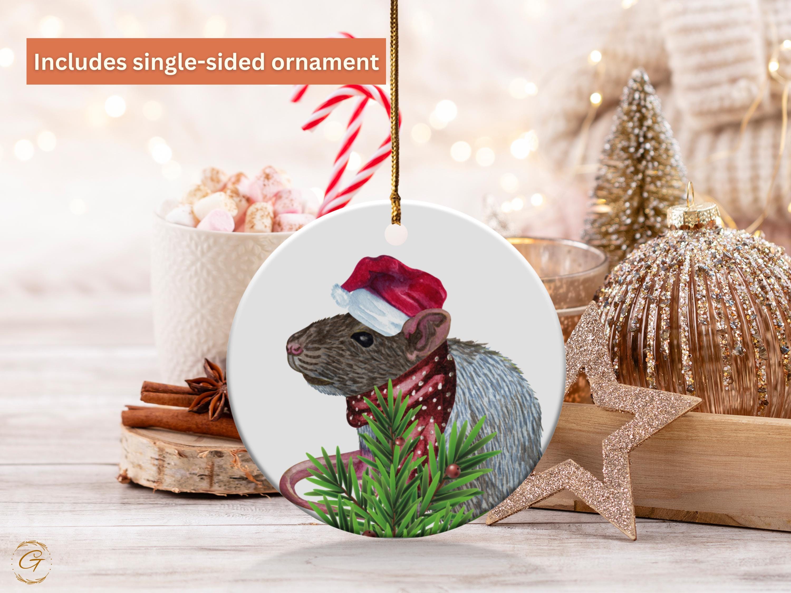 Cute Rat Christmas Ornament, Santa Hat Rat Decoration