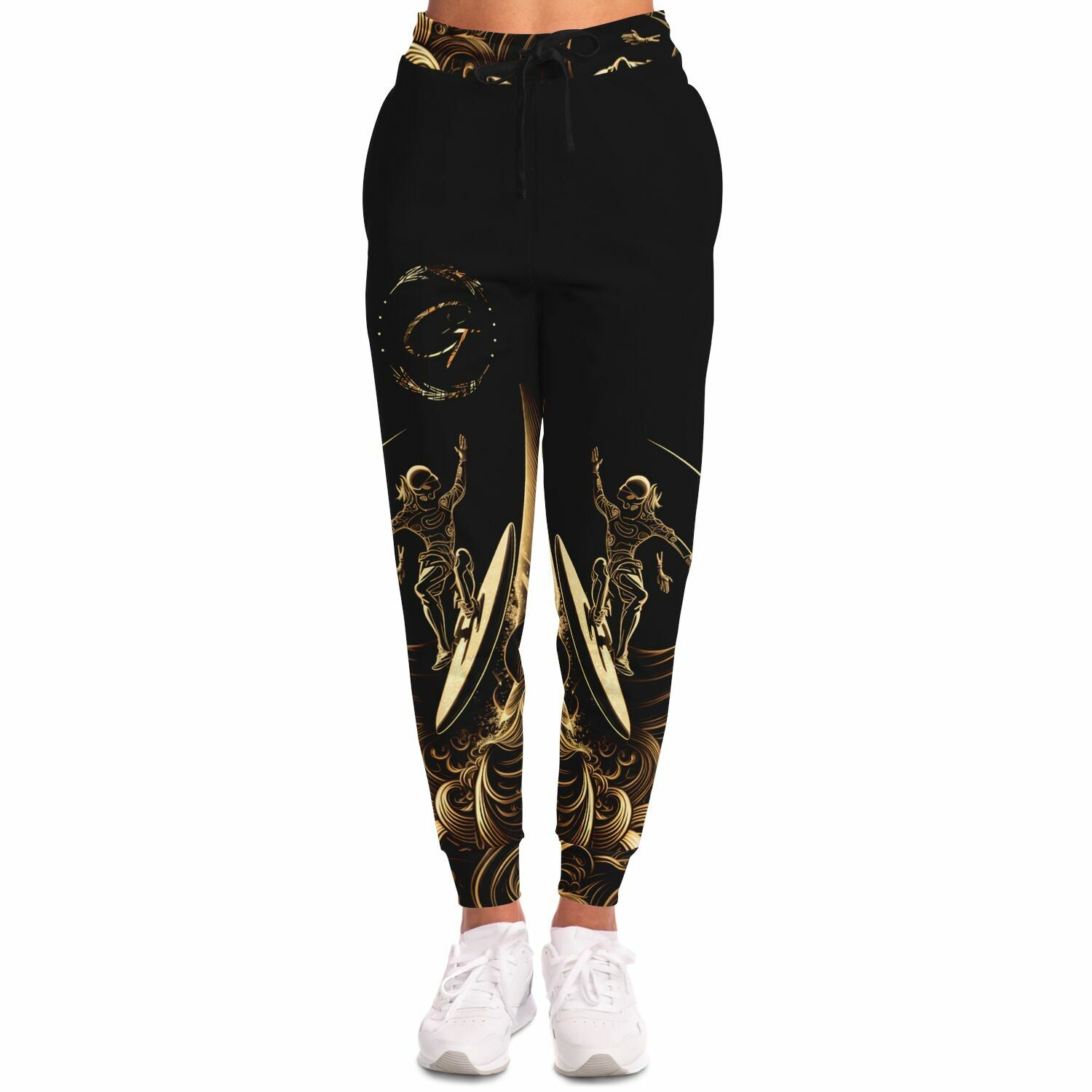 Gold Surfer Joggers – Black and Gold Wave Sweatpants