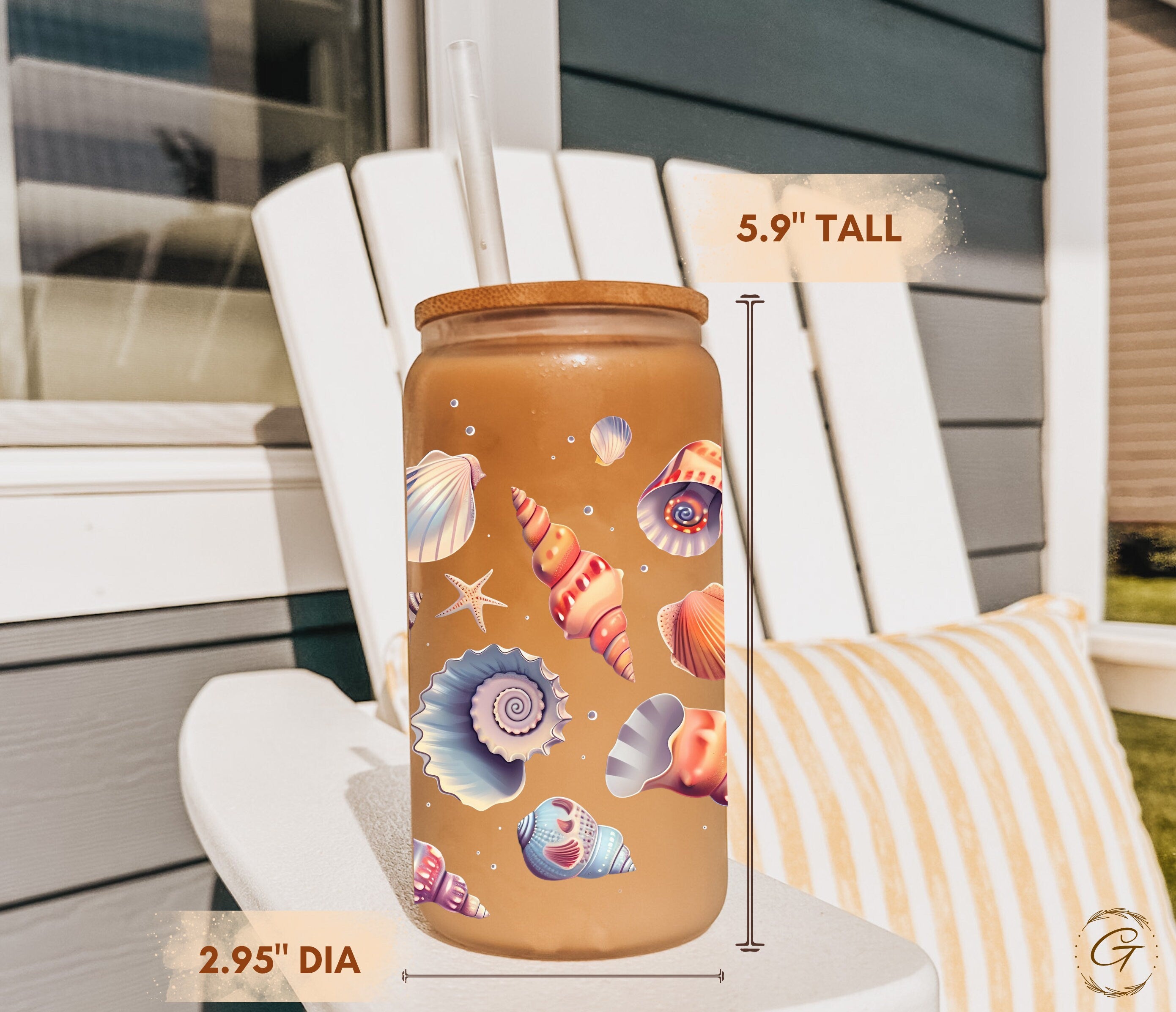 Seashells Frosted Glass Cup Personalized Libbey Cup