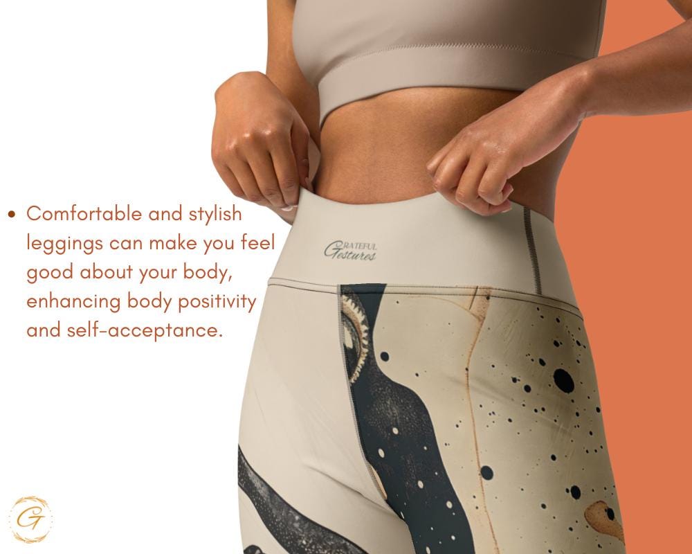 Gecko Beige AOP Yoga Leggings and Shorts with Abstract Art -High-Waisted Activewear for Women, Yoga, Workout, Gym and Lounge Wear Yogis Gift
