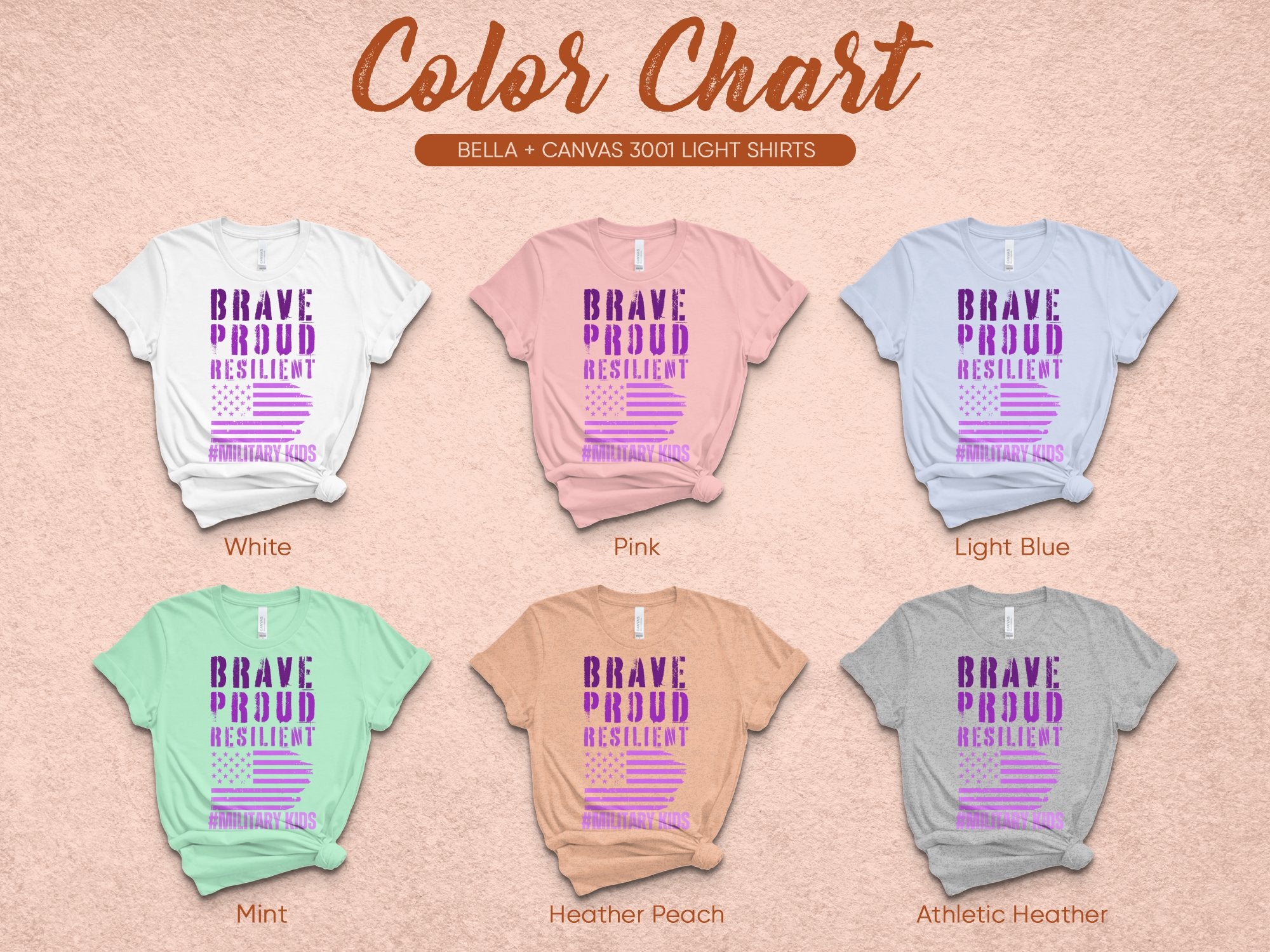 Brave Proud Resilient Kids Shirt Color Chart product