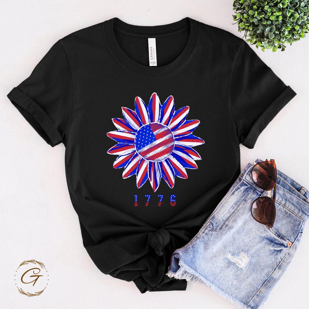Juneteenth T-Shirt 1776 Flower American Flag Tee