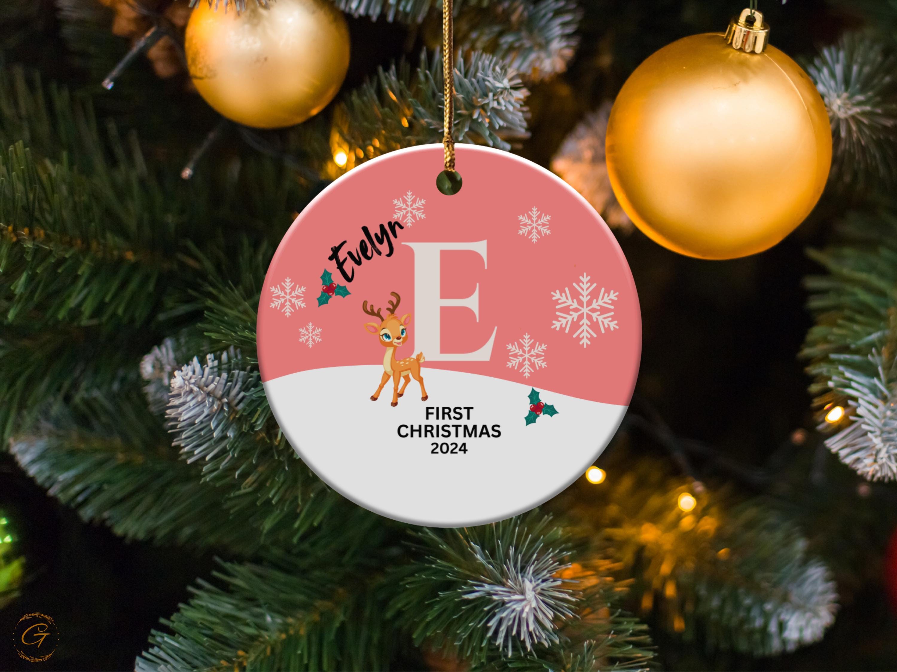 Personalized Baby's First Christmas Ornament, Custom Reindeer and Snowflakes Decoration, Newborn Christmas Keepsake 2024, Ideal Newborn Gift
