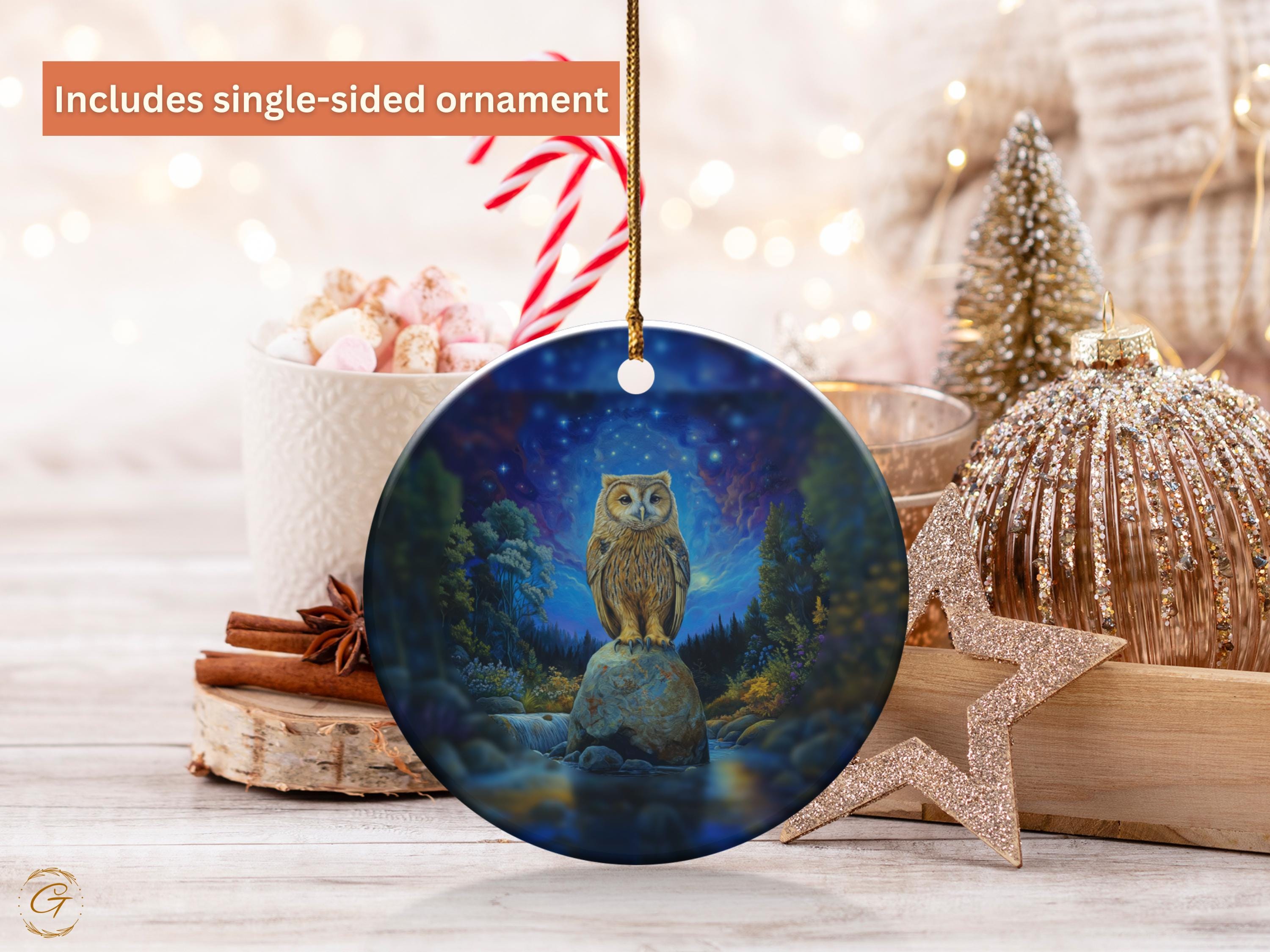 Owl Ornament, Night Sky Art Halloween Decor, Unique Owl Decor, Handcrafted Owl Figurine Forest Decor, Woodland Animal Art, Nature Home Decor