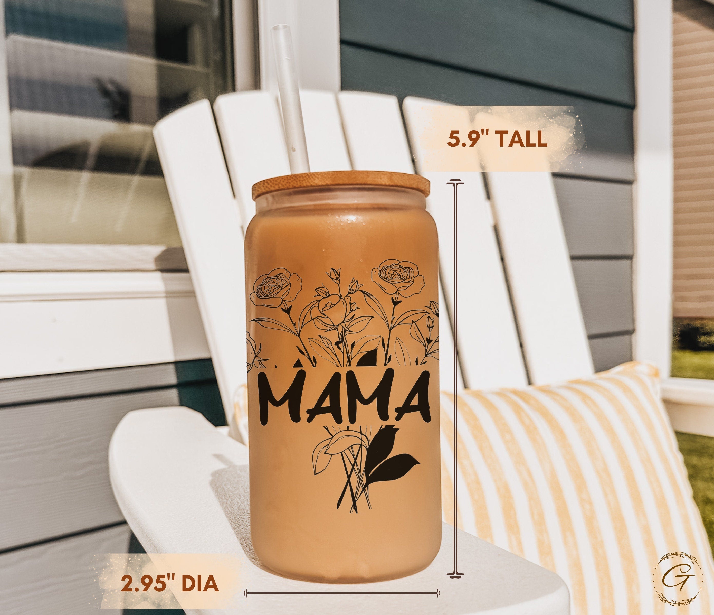 Frosted Glass Tumbler with Rose Mama Design, Stylish & Durable Drinkware, Beautiful Floral Mug Great for Coffee or Tea, Lovely Gift for Moms