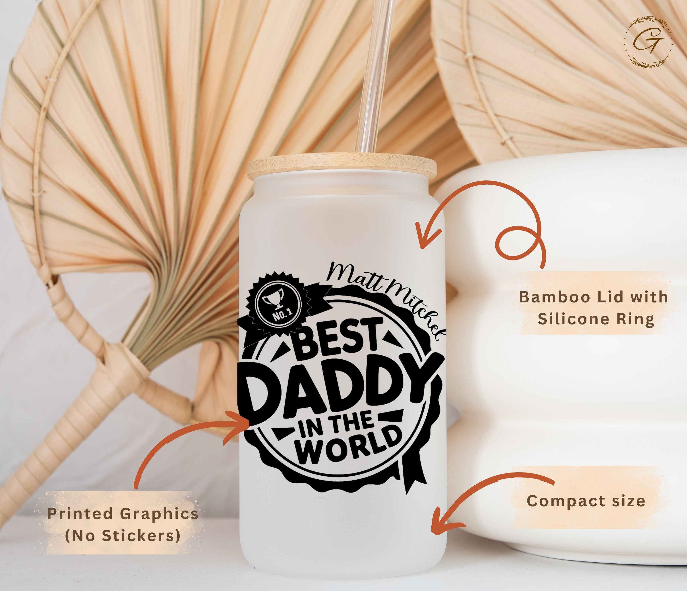 Custom Name Best Daddy in the World Frosted Glass Cup 16oz, Perfect Unique Father’s Day Gift, Ideal for Morning Coffee, Thoughtful Dad Gift