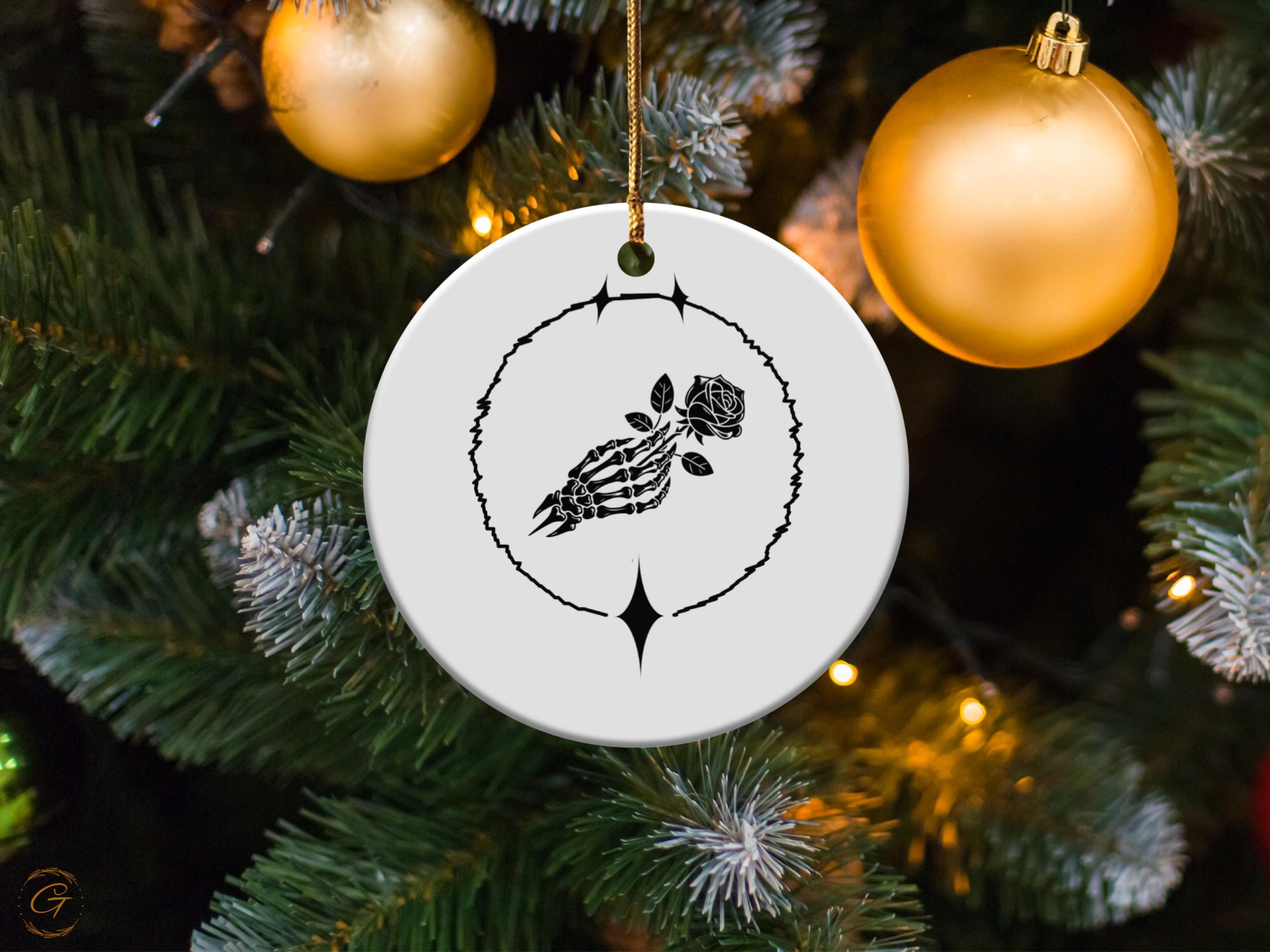 Skeleton Hand Holding Rose Ornament, Gothic Decor, Halloween Decoration, Spooky Home Decor, Unique Gift, Dark Aesthetic Ornament,Spooky Gift