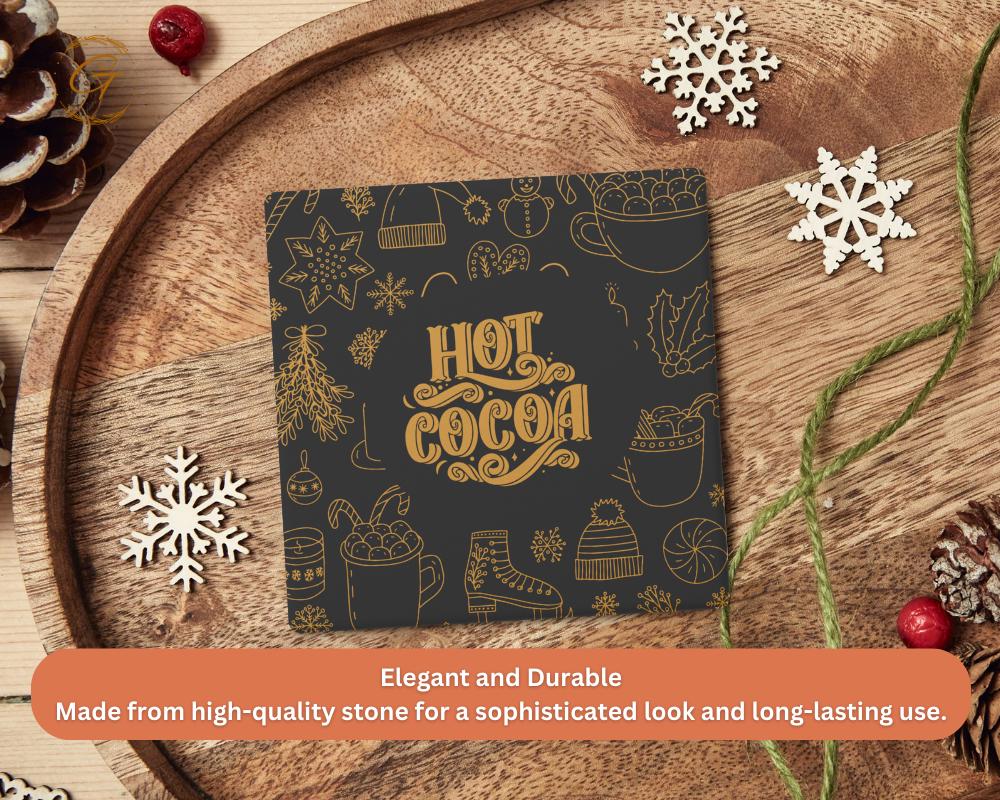 Soapstone Coaster Hot Cocoa Design with Cork Backing, Holiday Drink Coaster Winter Decor, Cozy Gift for Hot Cocoa Lovers, Perfect for Winter