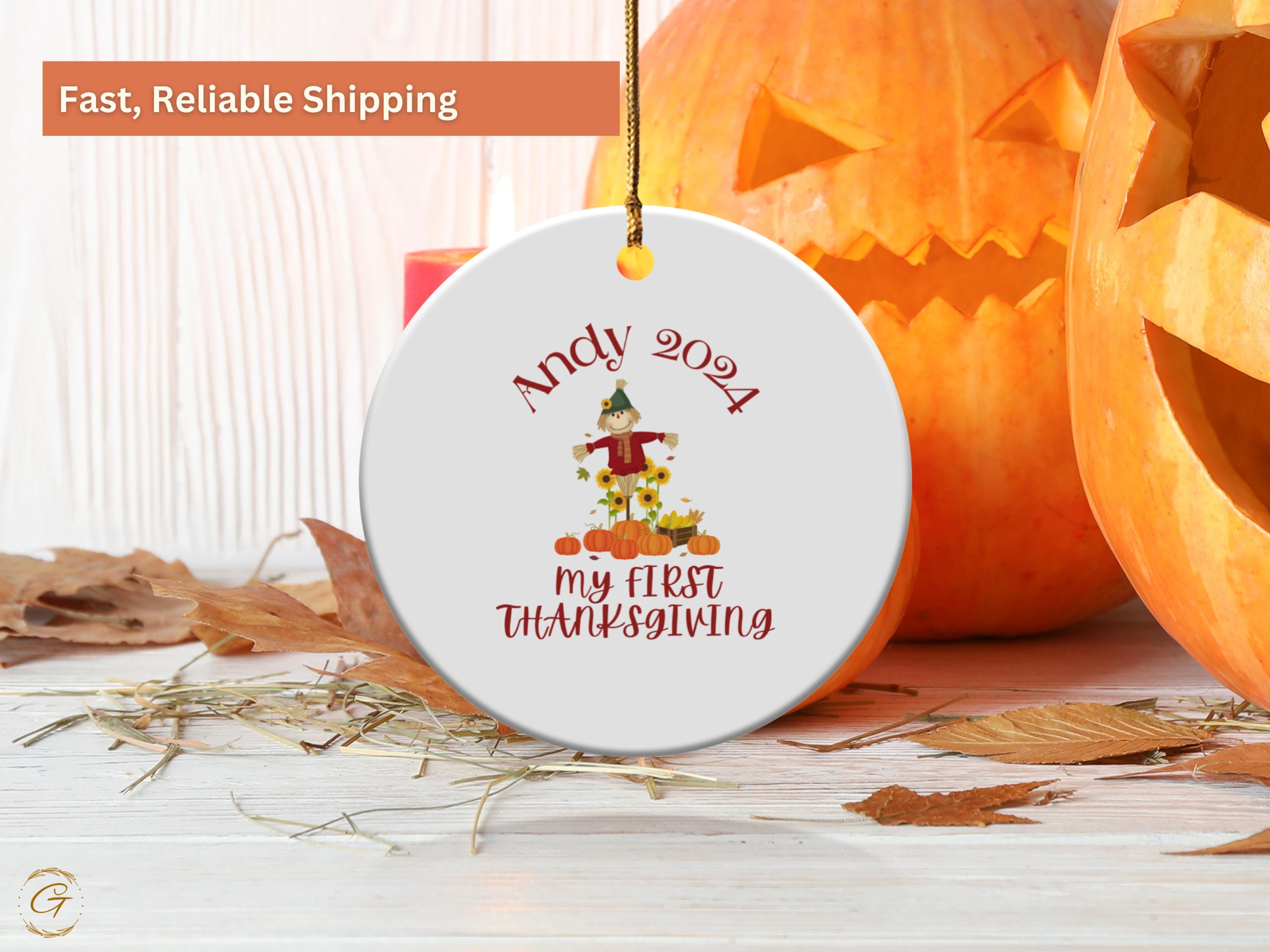 Adorable Thanksgiving Scarecrow Ornament 2024, First Thanksgiving Keepsake, Personalize Holiday Decoration, Fall Decor Gift, Unique Keepsake