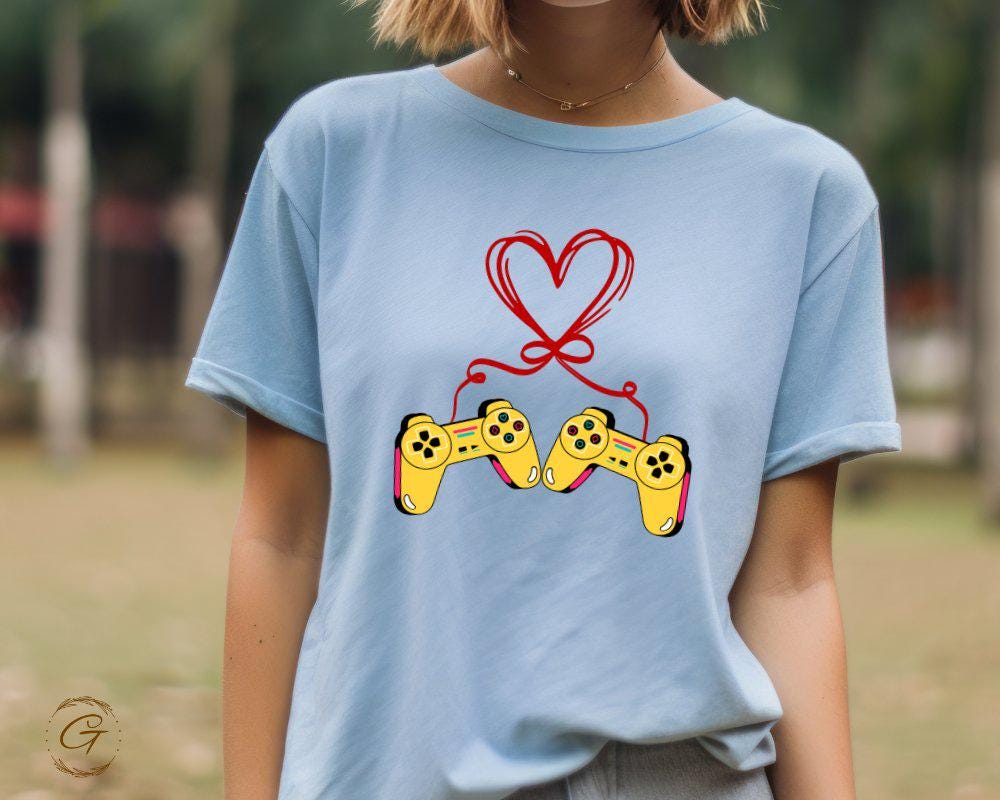 Gamer T-shirt, Video Game Controllers Heart Design Tee