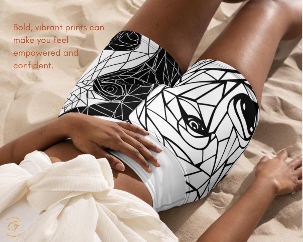 AOP High-Waisted Yoga Shorts with Geometric Bear Mosaic Design