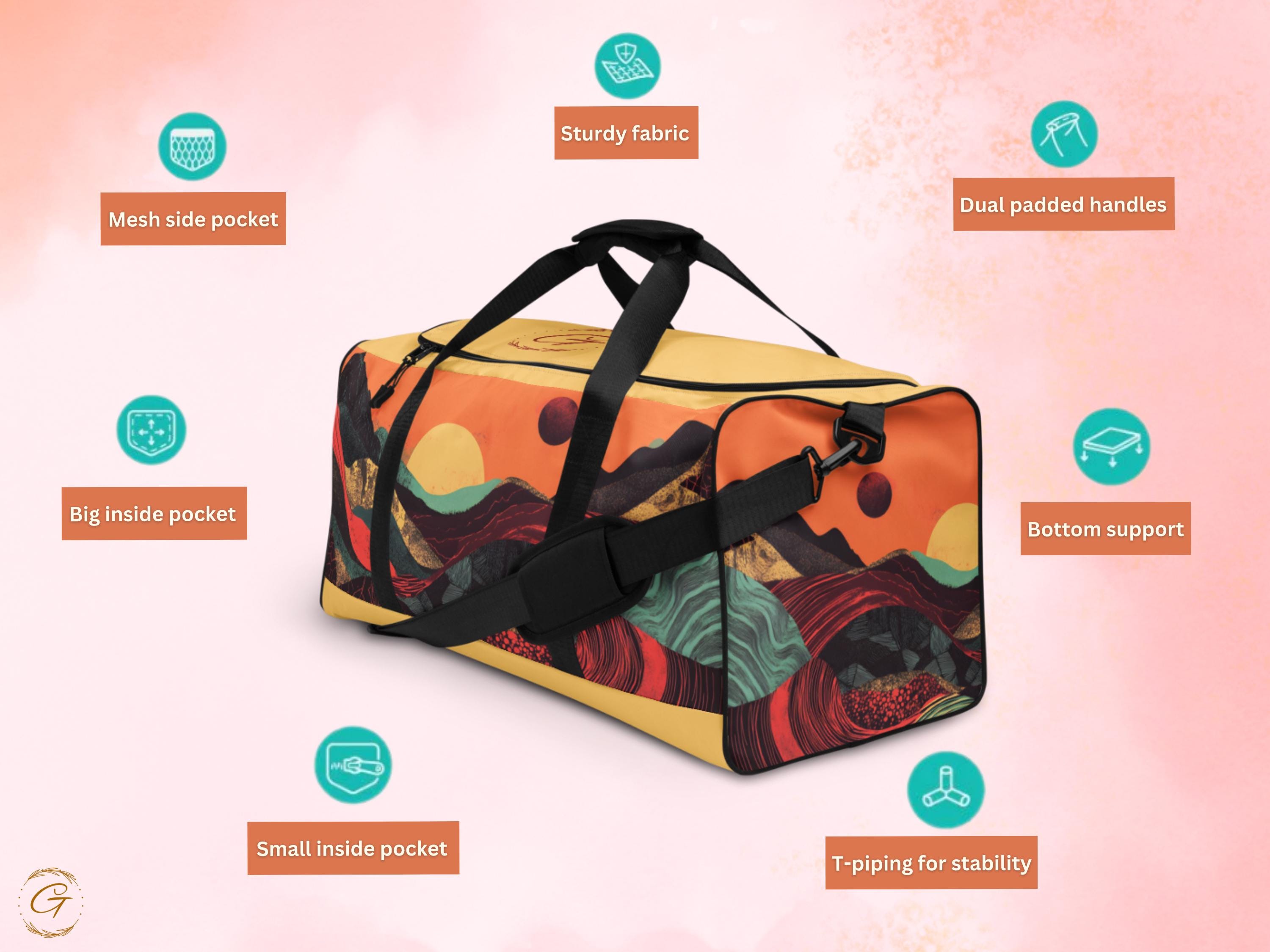 Sunset Mountain Duffel Bag - Bold Gym Bag with Nature-Inspired Art