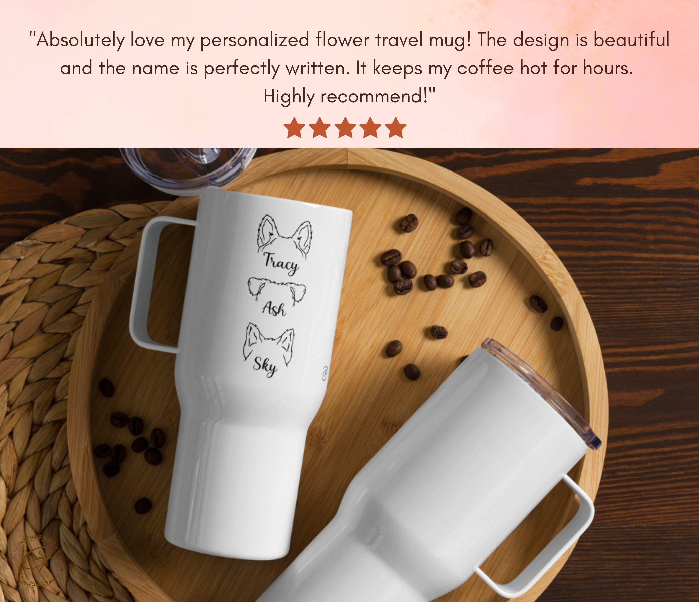 Personalized Dog Ears & Name 25-oz Travel Mug, Custom Coffee Mug with Handle, Perfect for Pet Lovers Great Gifts, Handled Mug for Pet Lovers