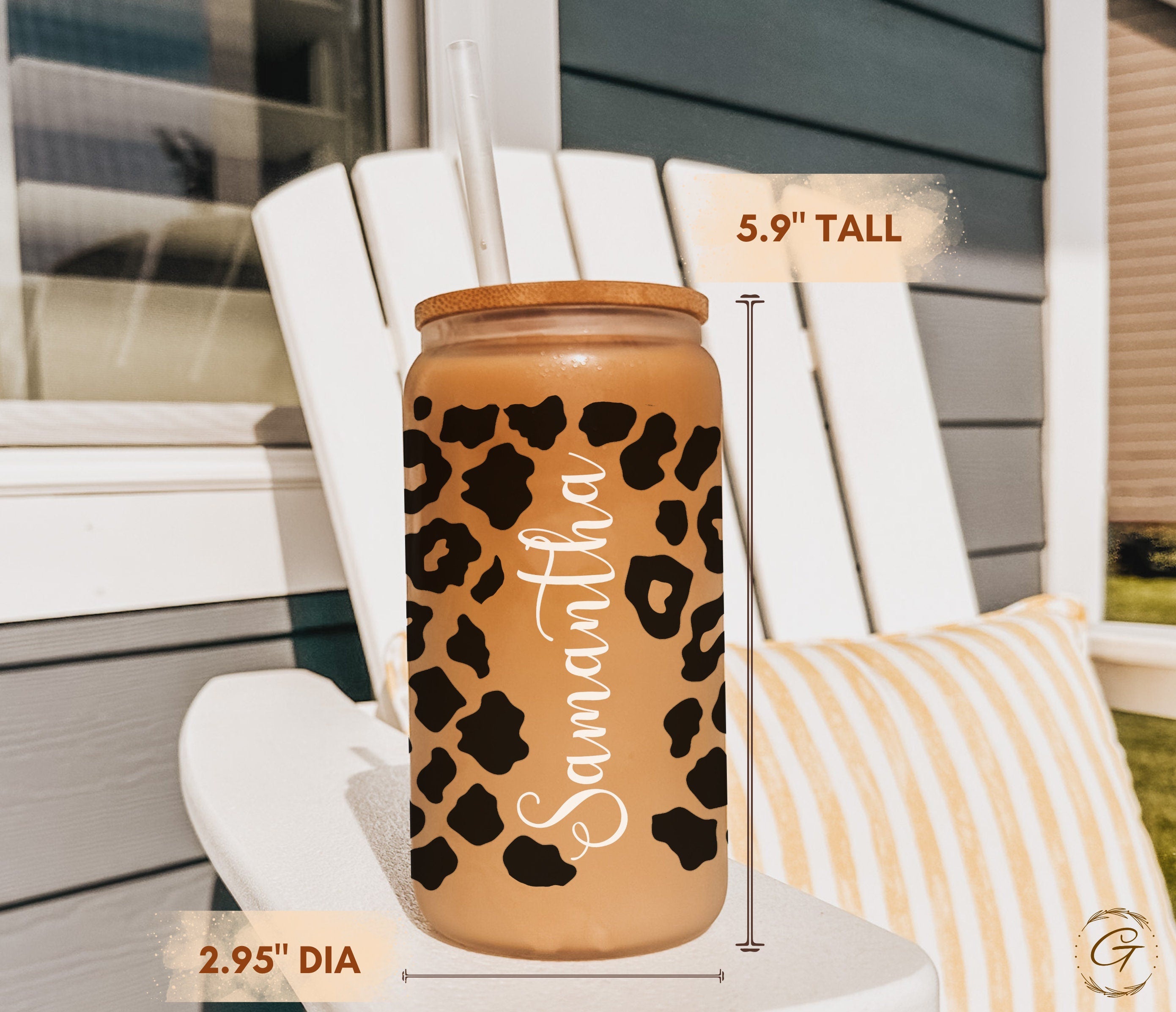 Custom Name Leopard Print Frosted Glass Tumbler