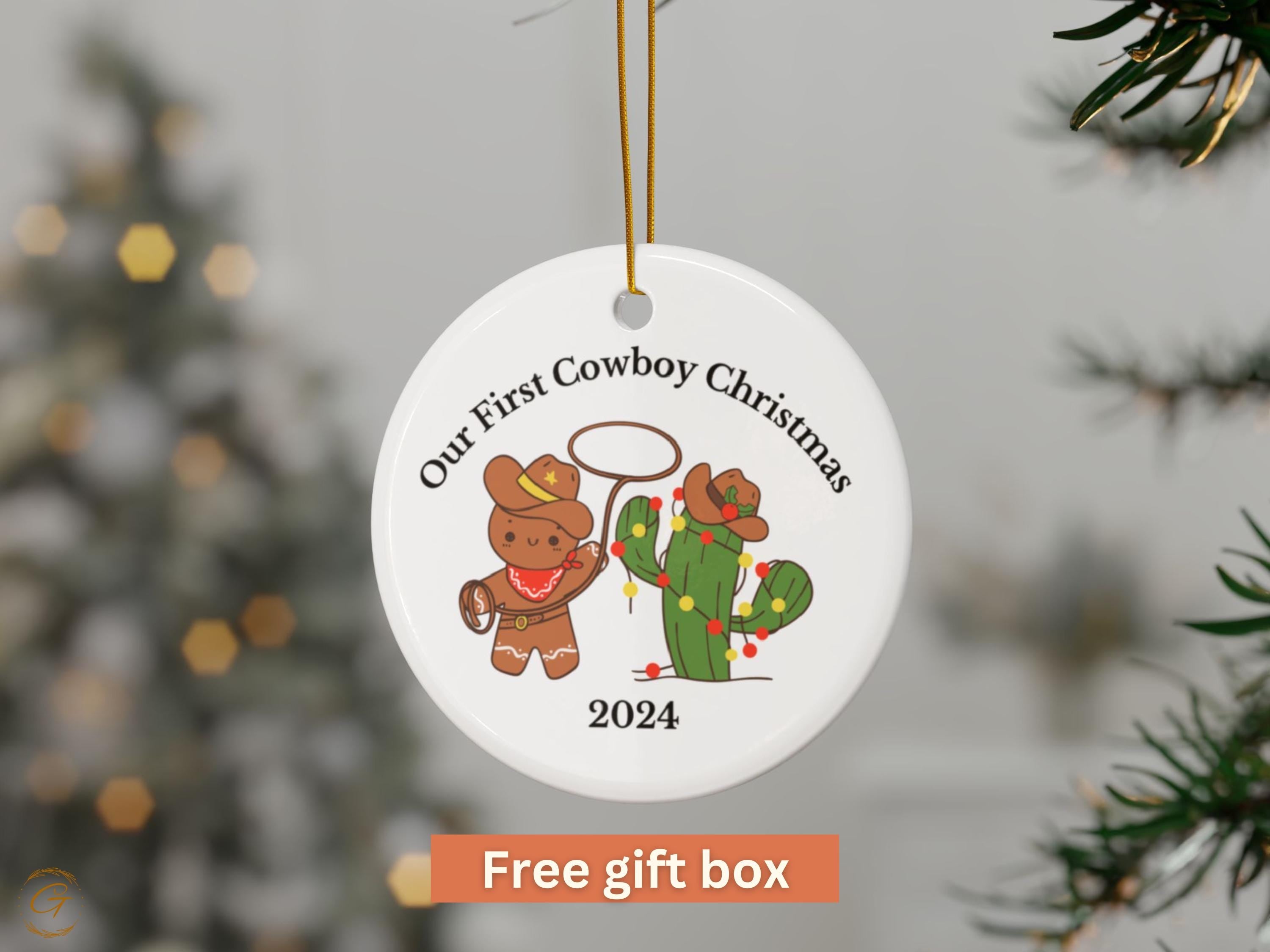Western Cowboy Ornament 2024, Our First Cowboy Christmas Western Christmas Decor, Cute Gingerbread Cowboy Cactus, Holiday Christmas Keepsake