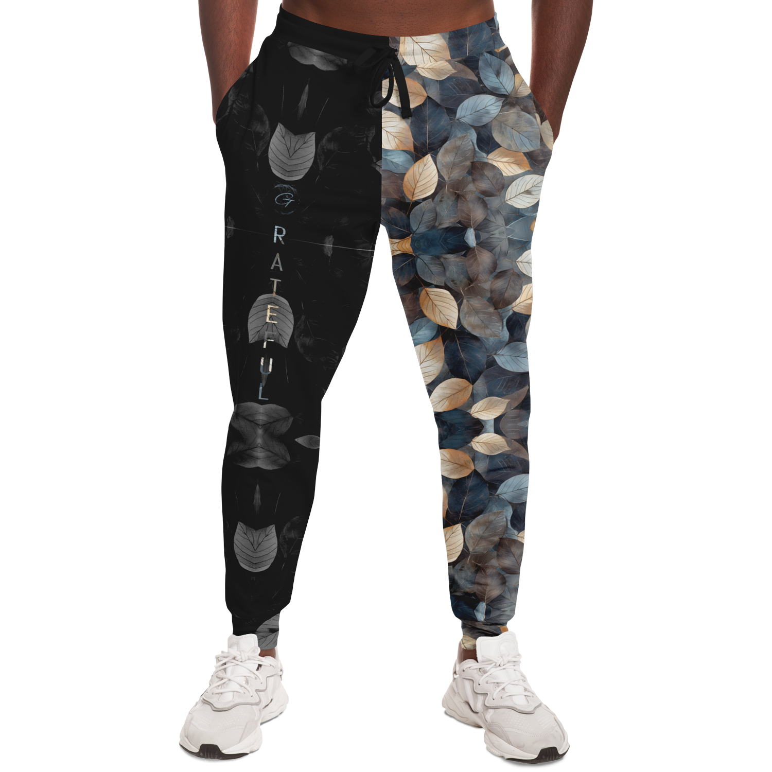 Two-Tone Leaf Print Joggers – Aesthetic Nature-Inspired Sweatpants