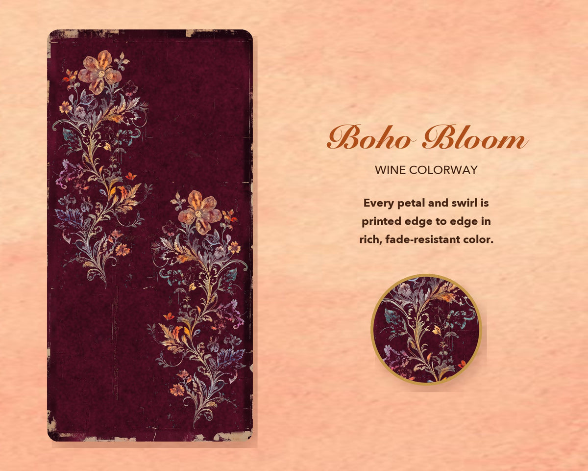Burgundy Boho Floral Leggings for Women, Autumn Flower Yoga Pants, High Waisted Workout Leggings, Botanical Print Gift for Her