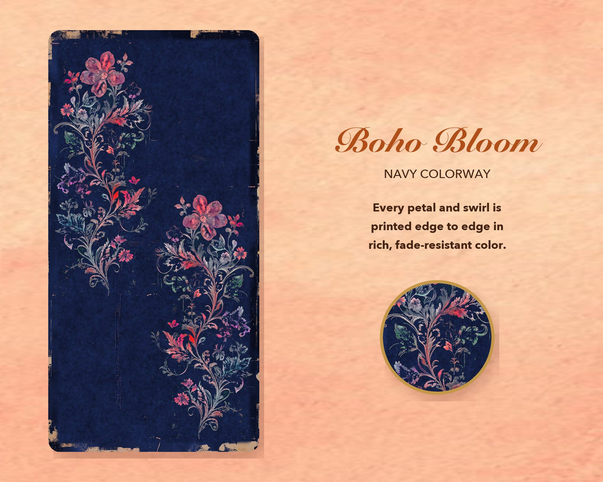 Navy Boho Floral Leggings for Women, Pink Flower Yoga Pants, High Waisted Workout Leggings, Botanical Print Gift for Her