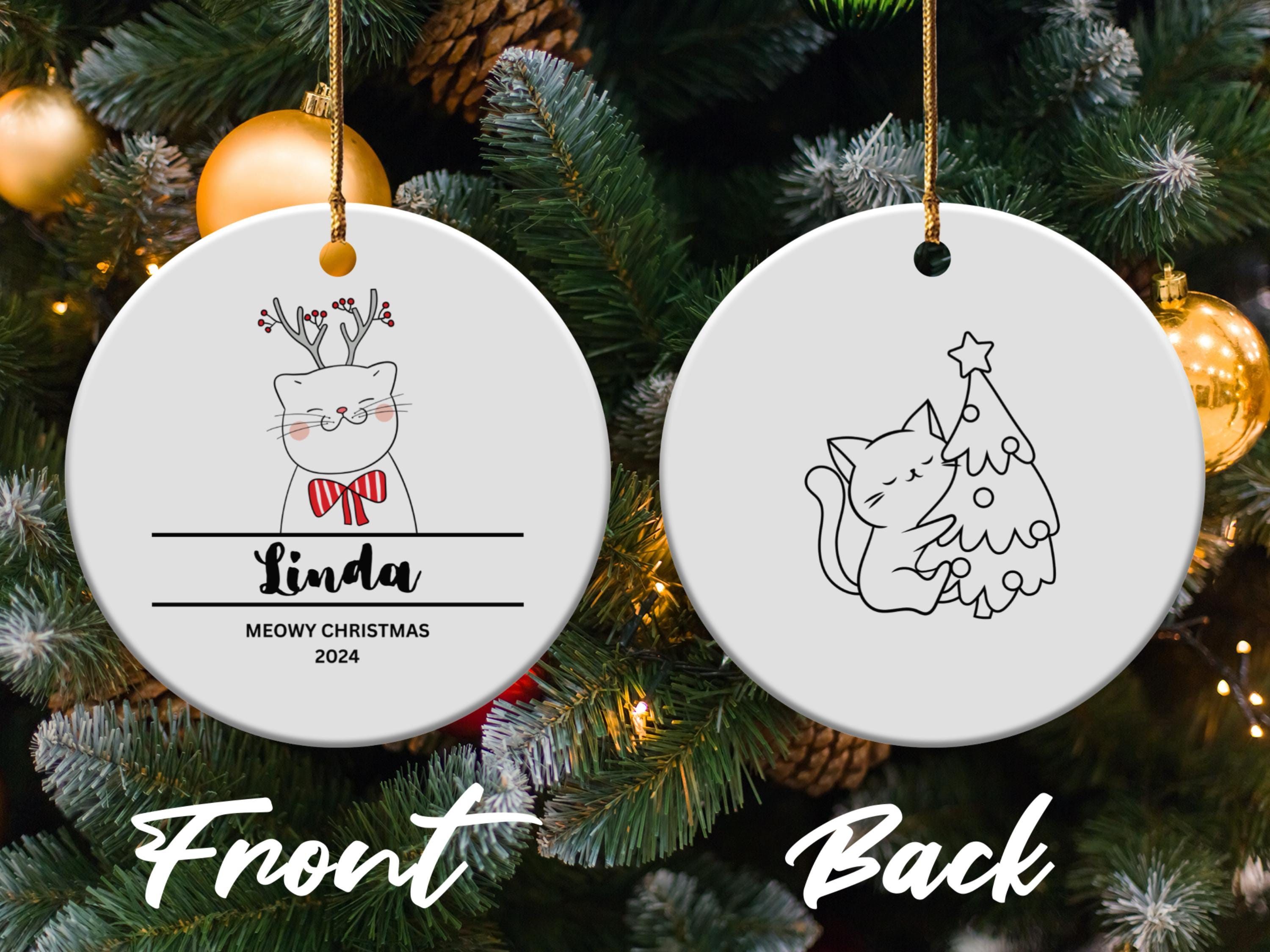 Personalized Christmas Cat Ornament, Custom Name Cat Decoration, Cute Holiday Gift for Cat Lovers, Meowy Christmas 2024, Unique Holiday Gift