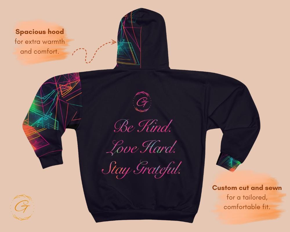 Neon Lines Zip Hoodie Vibrant All-Over Print