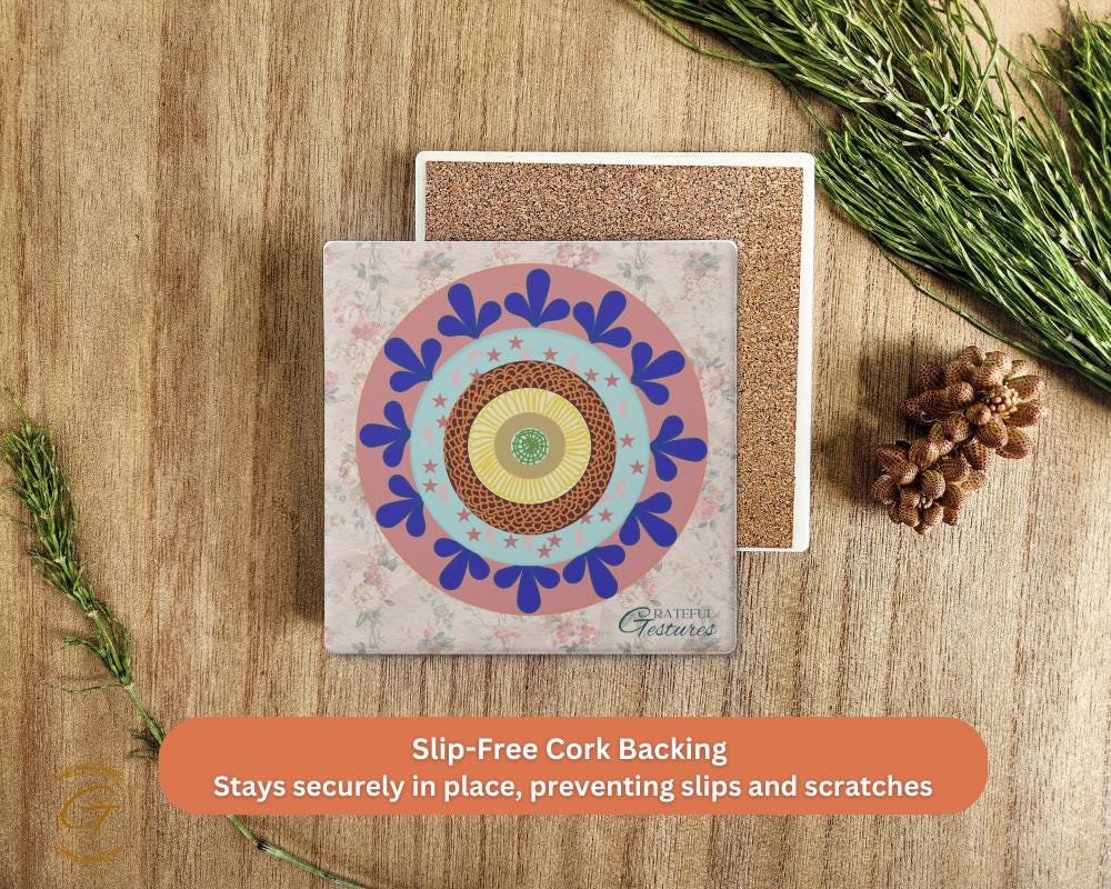Soapstone Coaster with Doodle Ornate Grateful Gestures Design