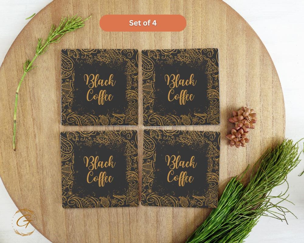Soapstone Coaster with Black Coffee Ornate Design