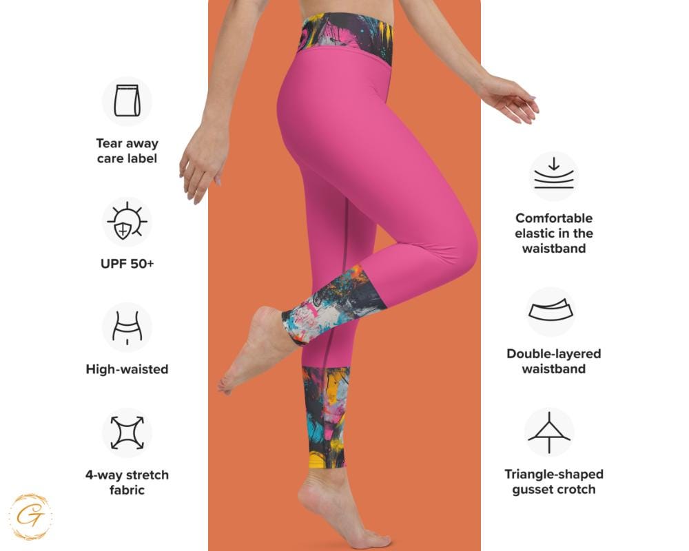 Pink Yoga AOP Leggings and Shorts for Women- Boho Abstract Pattern- High-Waisted Activewear for Workout, Yoga, and Running, Ideal Yogis Gift