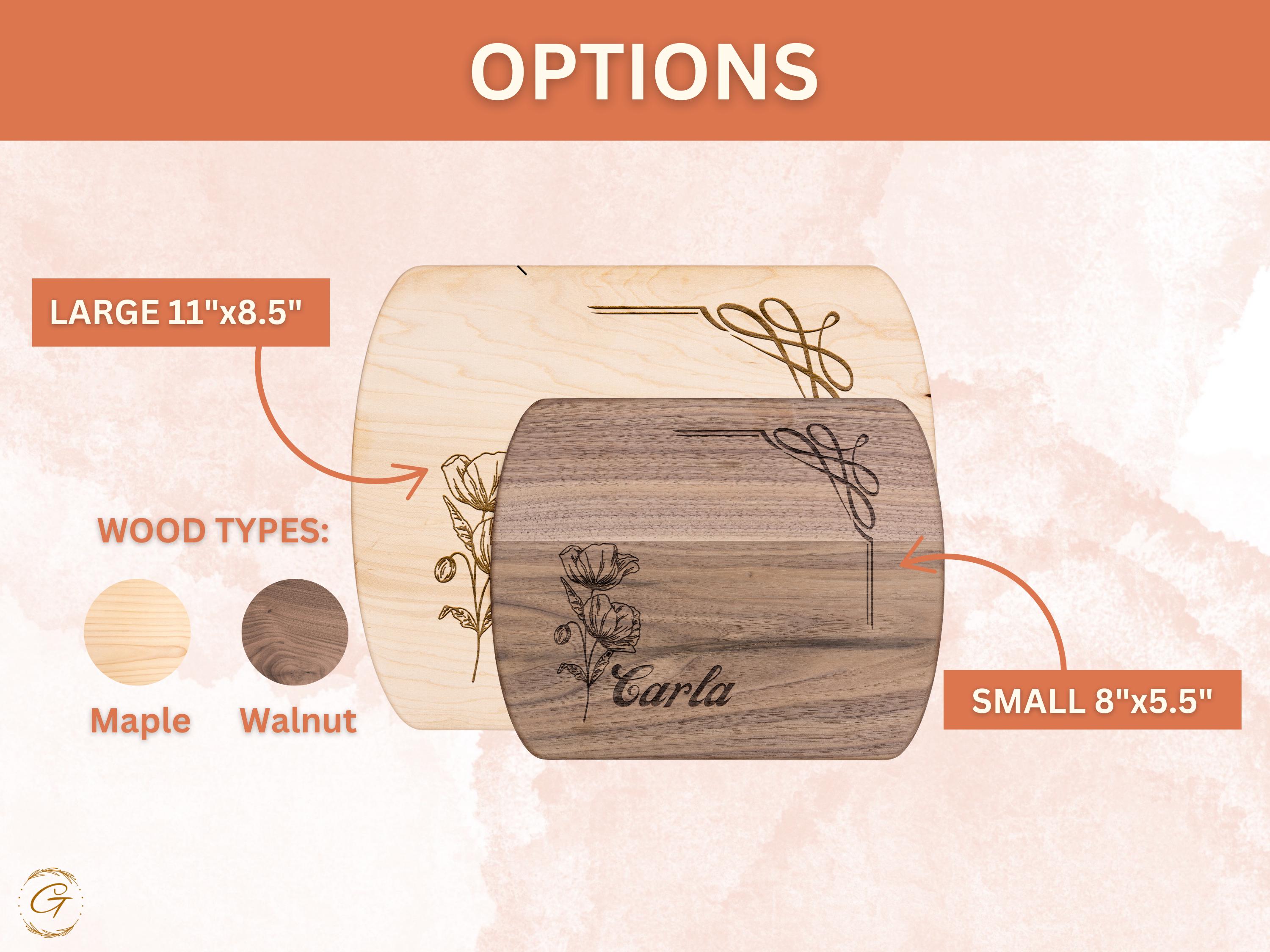 Personalized Cutting Board with Poppy Engraving - Unique August Birth Flower Gifts