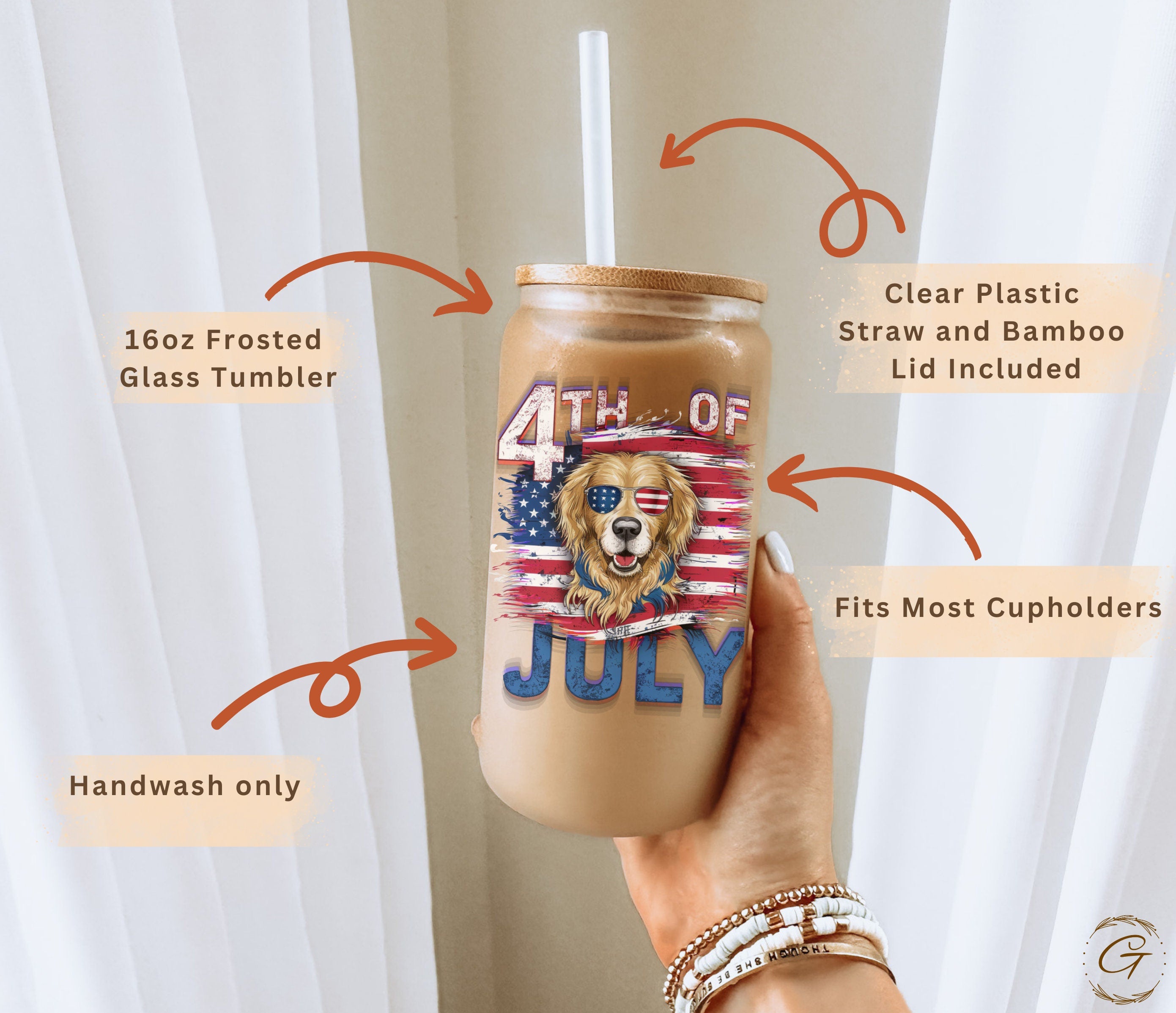 4th of July Frosted Cup with Lid & Straw, Dog in Sunglasses, Summer Party Gifts, Patriotic Holiday Drinkware, Memorable Gifts for Pet Owners