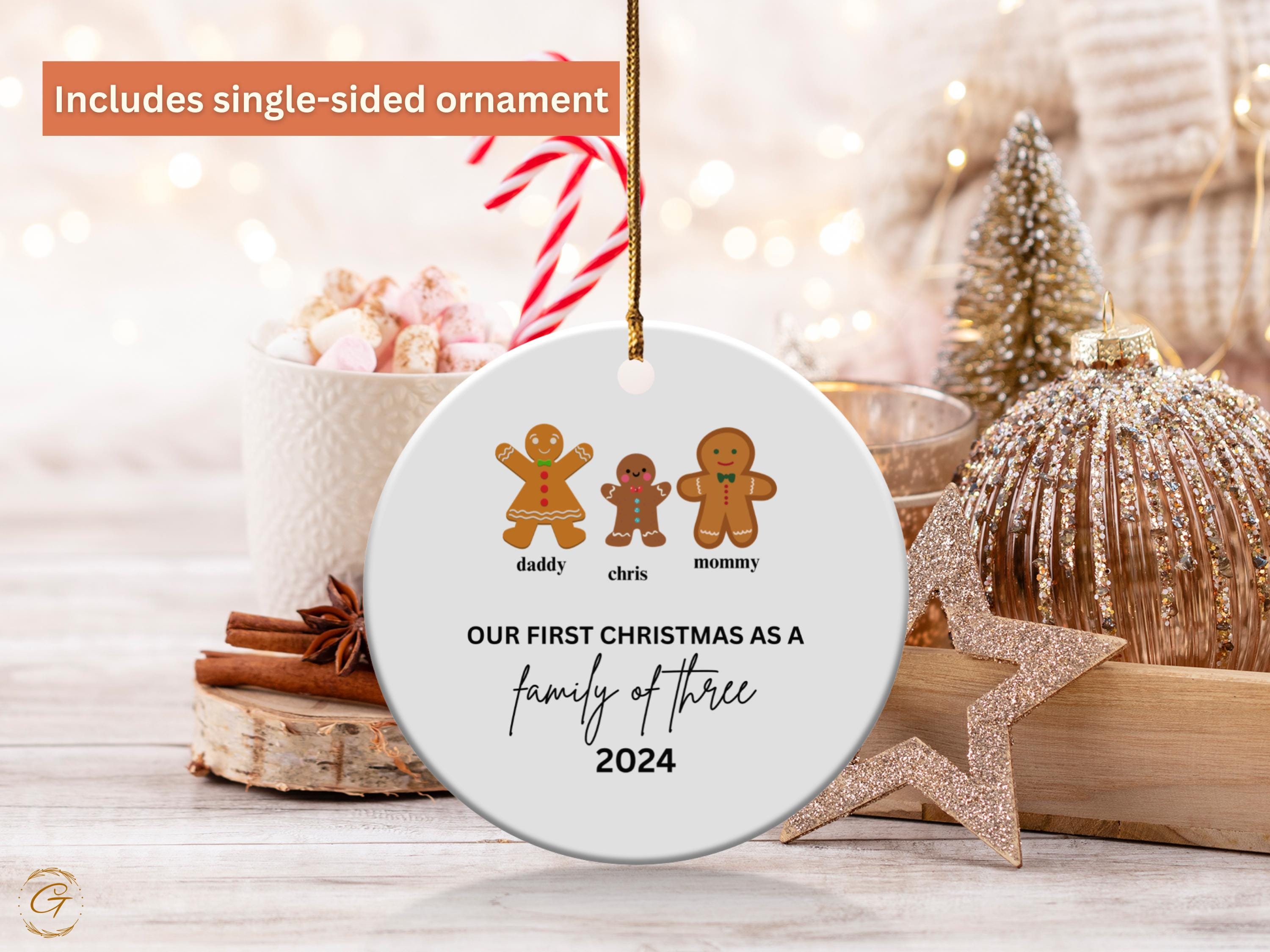 Personalized Gingerbread Family Ornaments, Our First Christmas As A Family 2024, Custom Christmas Tree Decorations, Holiday Family Keepsakes