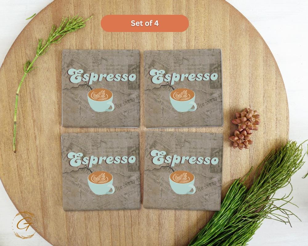 Soapstone Coaster Espresso Design with Cork Backing Square Stone Coasters