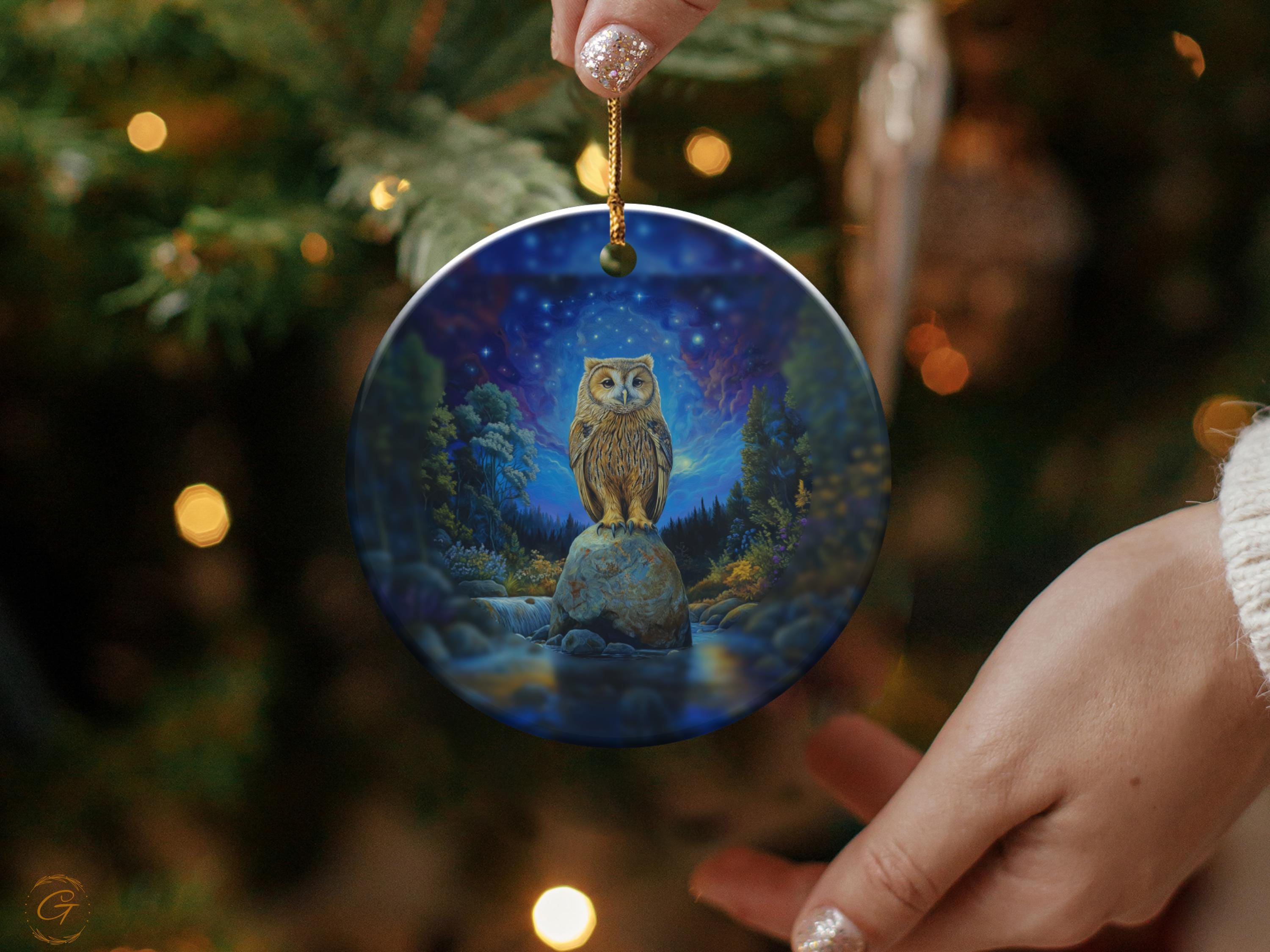 Owl Ornament, Night Sky Art Halloween Decor, Unique Owl Decor, Handcrafted Owl Figurine Forest Decor, Woodland Animal Art, Nature Home Decor