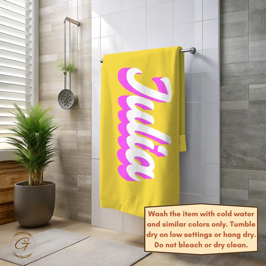 Bright Yellow Color Beach Towel with Custom Name