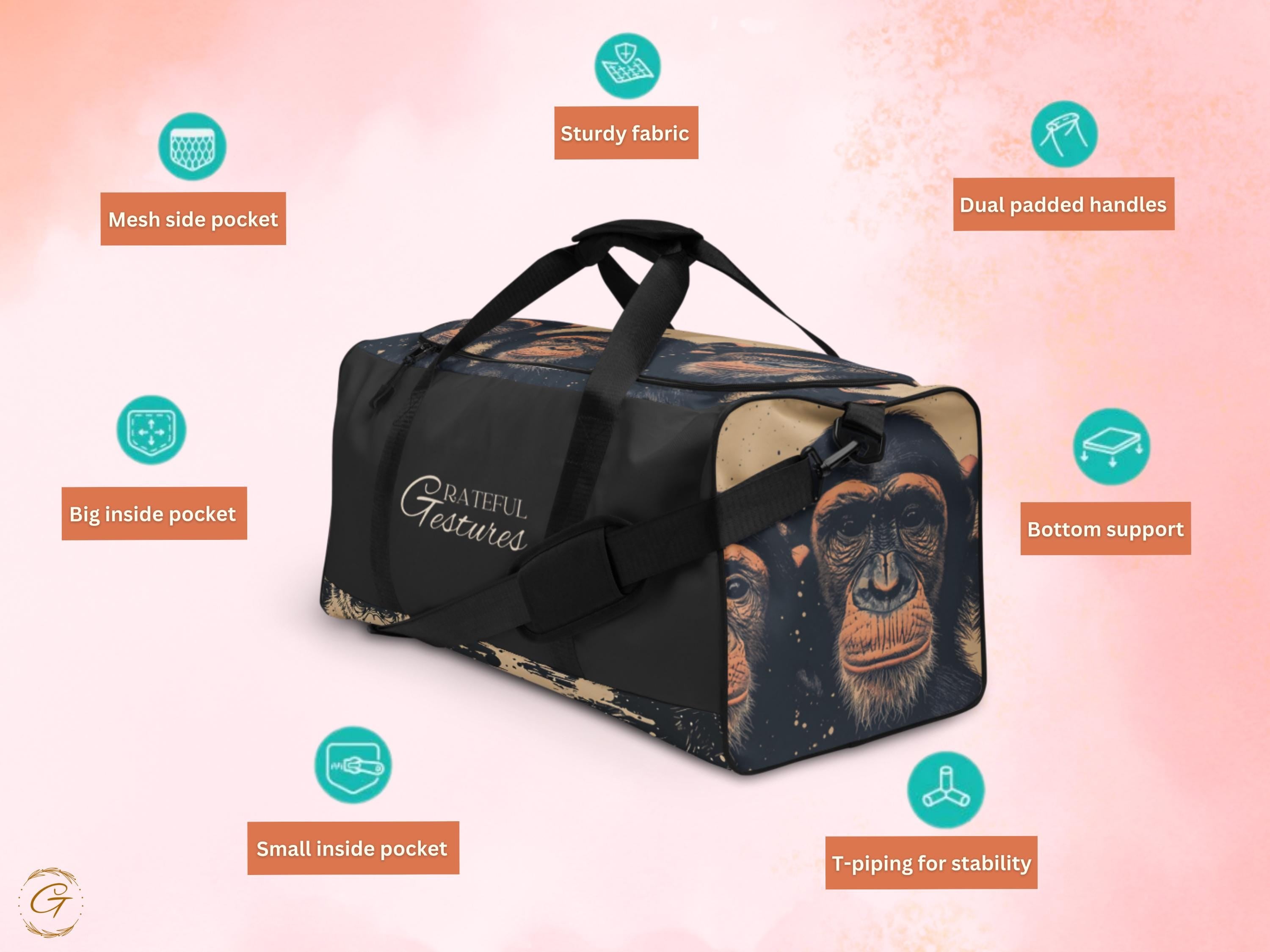 Chimpanzee AOP Duffel Bag - Stylish Monkey Gym Bags