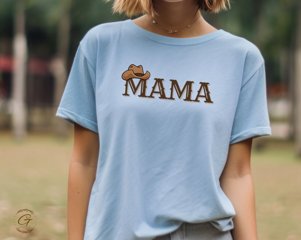 Mama Graphic Tee with Brown Text and Cowboy Hat product type