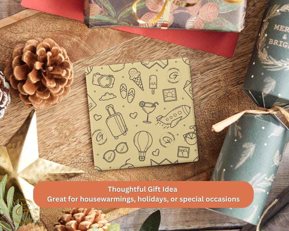 Soapstone Coaster with Doodle Hobby Pattern Design, Unique Drink Coaster with Cork Backing Perfect for Home Decor or Gift Idea for Hobbyists