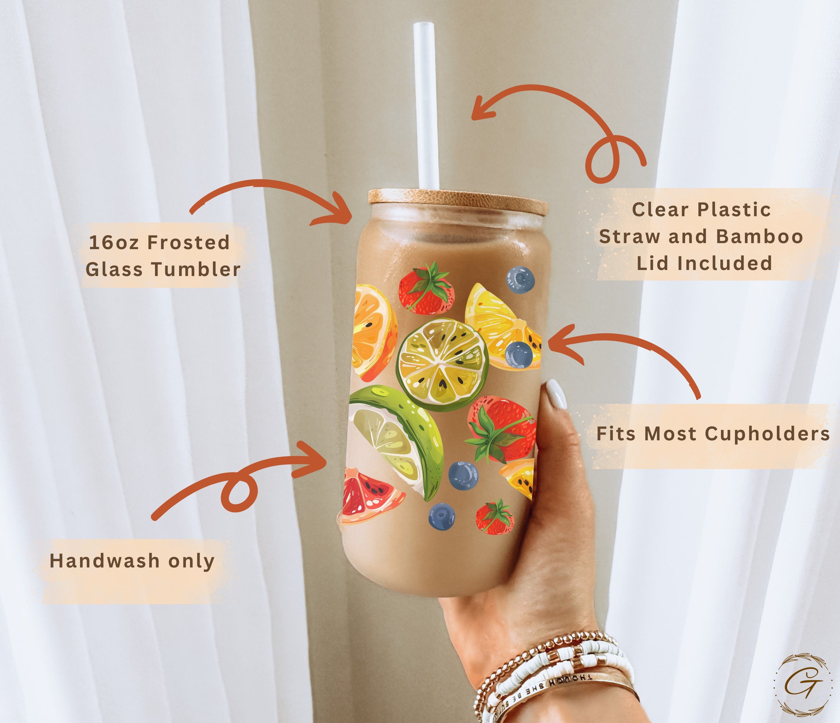 Summer Fruit Slices Frosted Libbey Cup 16oz | Perfect Tropical Gift | Beach Lover Gifts | Celebrate Summer Vibes with Colorful Fruit Design